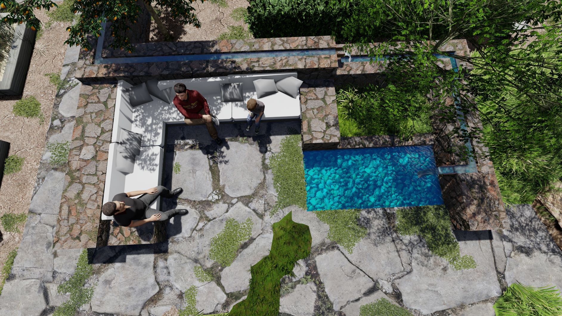 water feature and sitting area design