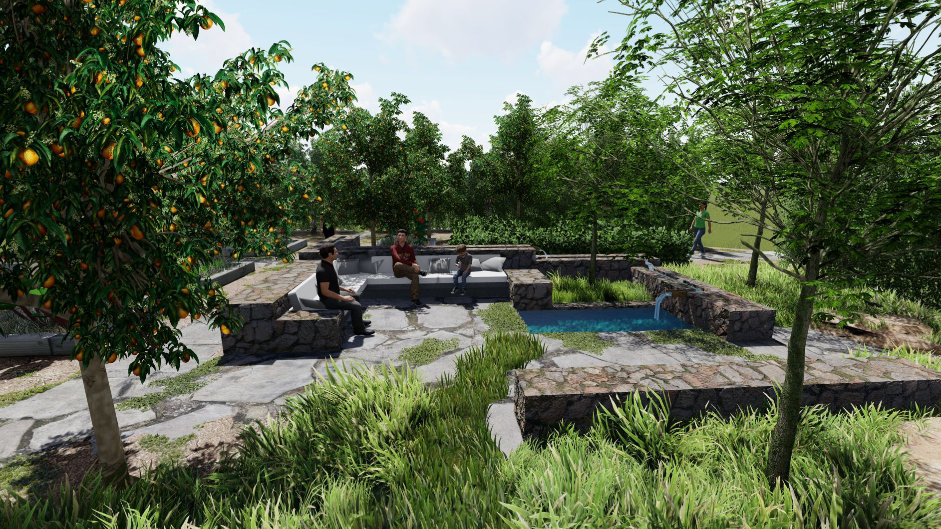 water feature and sitting area design