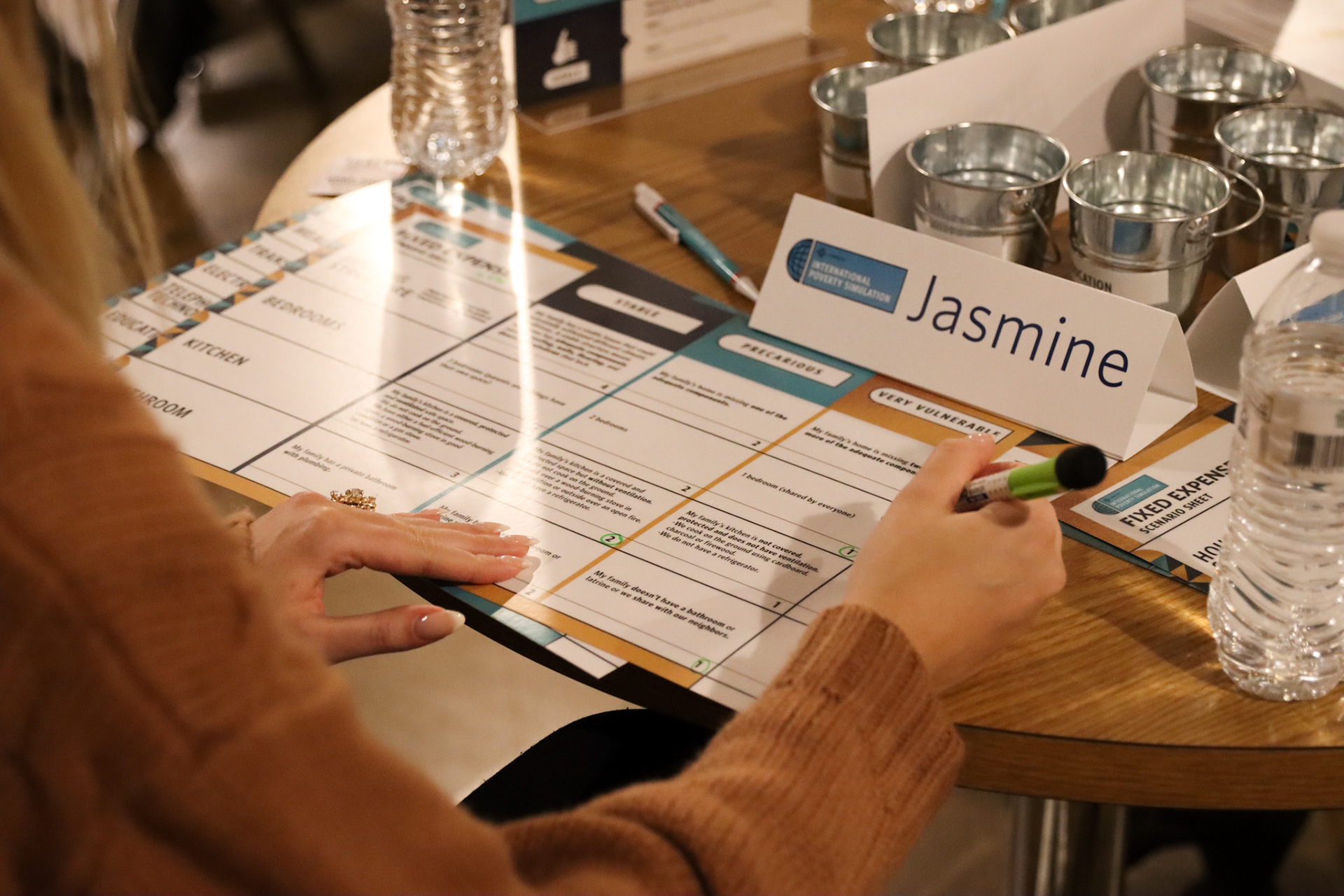 A participant filling out a scenario sheet.