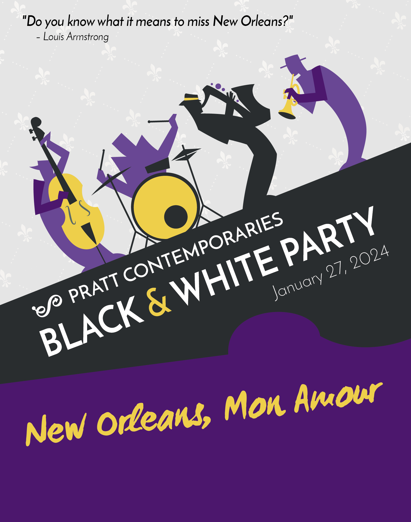Poster for Black & White fundraising party, 2023.