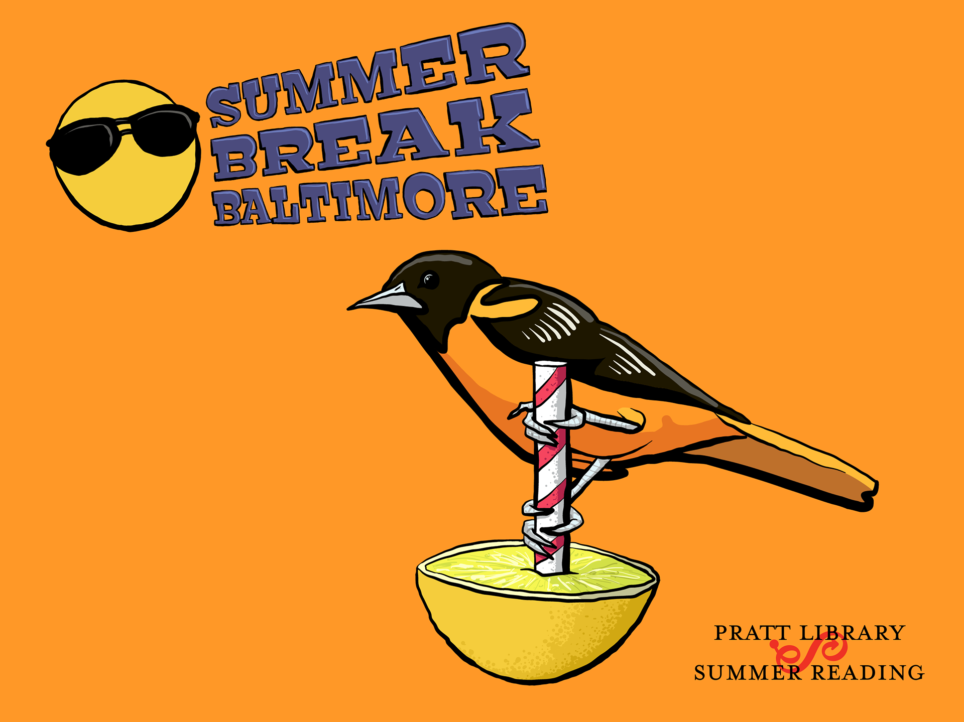 Vector illustration for Enoch Pratt Free Library's summer reading program t-shirt, 2023. Recipient of Library Journal's Marketer of the Year award, 2023.