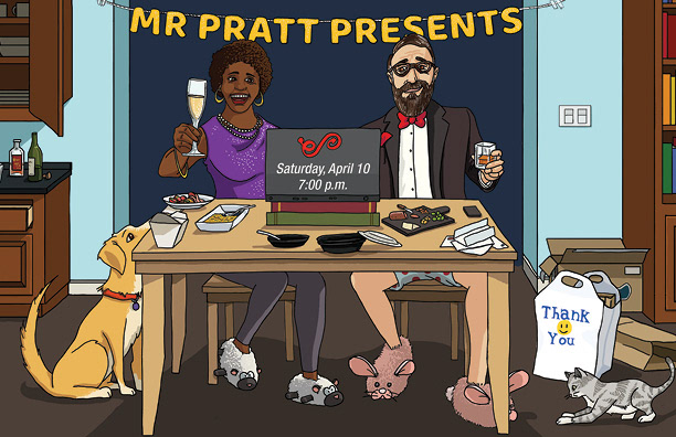 Digital illustration for invitation for Enoch Pratt Free Library's annual gala during COVID lockdown, 2021.