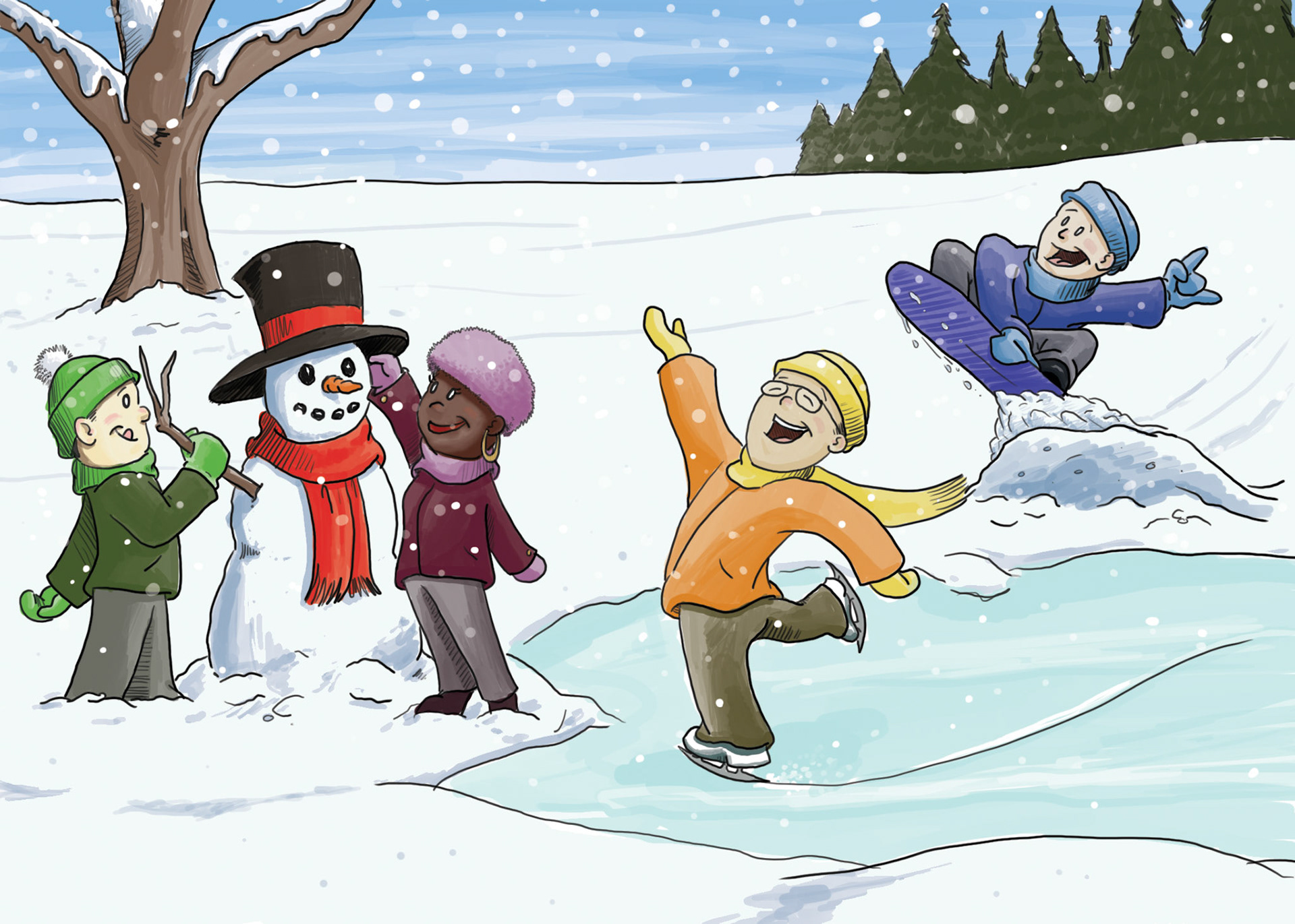 Digital illustration for holiday card, 2017.