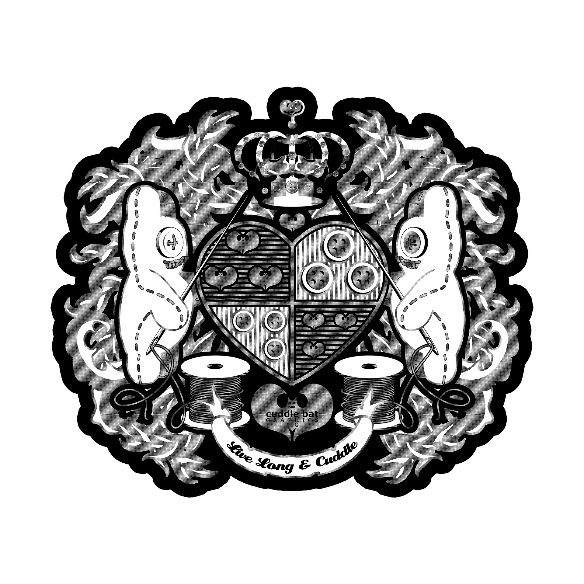 Cuddle Bat Graphics, LLC Coat of Arms Black and White