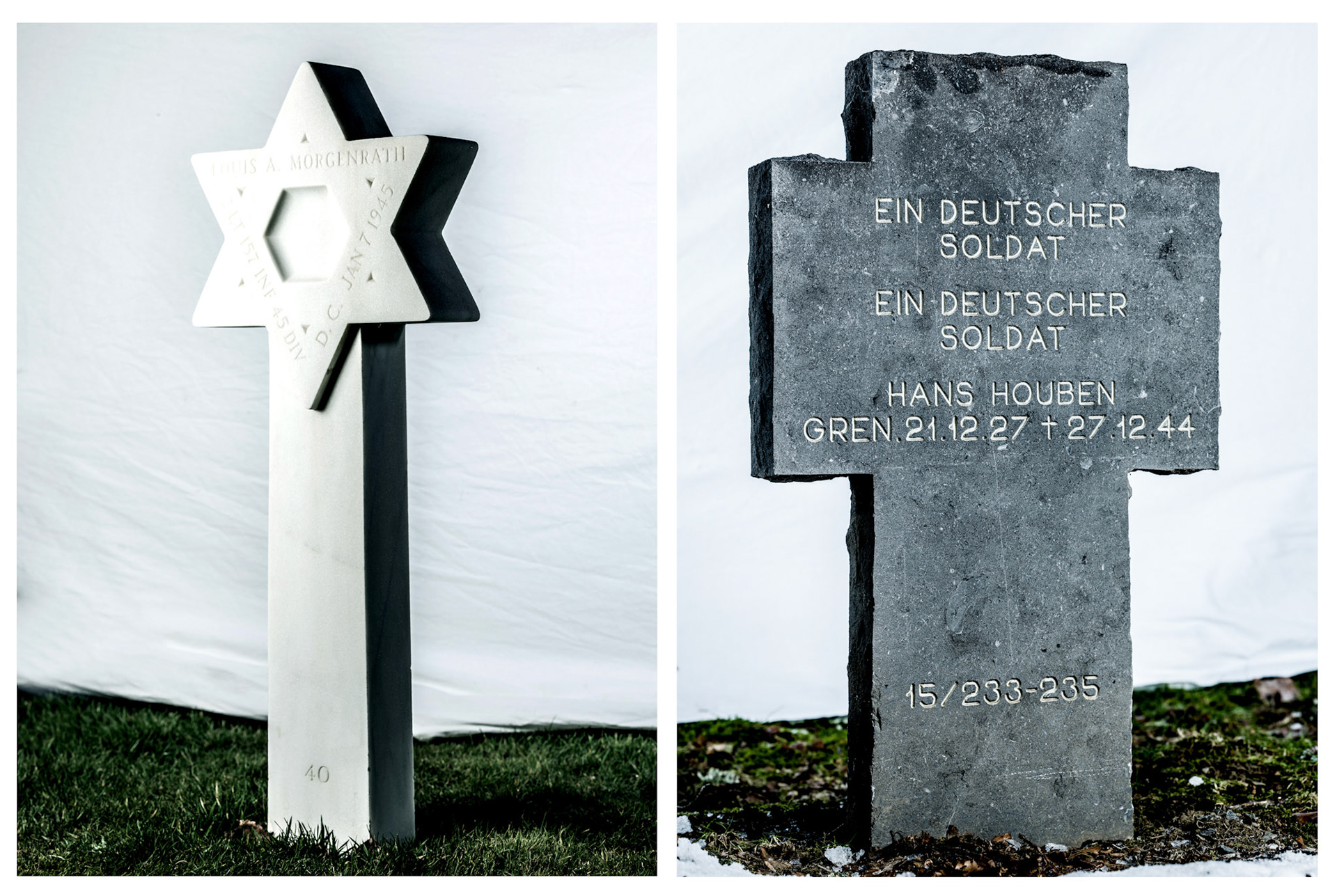 American Jewish tombstone at the Ardennes Cemetery in Neupré (B) / Tombstone of the youngest German soldier at the German Cemetery in Recogne (B)