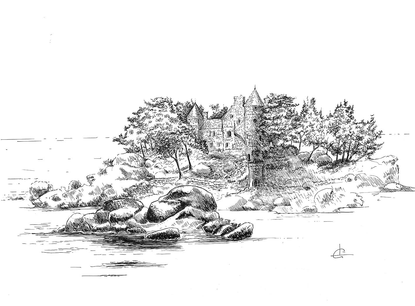 "Château Costaérès"     Fineliner sur Bristol 30 x 40