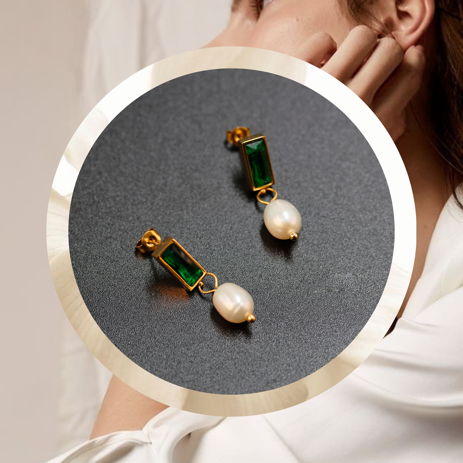 Pendientes Acero con perla Precio 10900crc