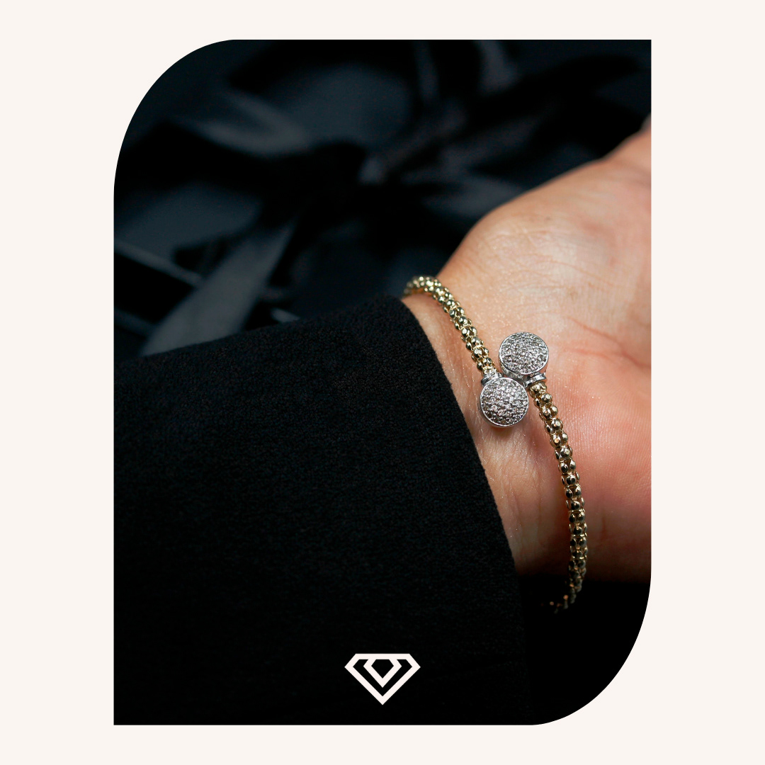 Brazalete Popcorn en Plata 925. Matices baño oro 18k . Destellos Micropavé. Brilla por: 26000 crc