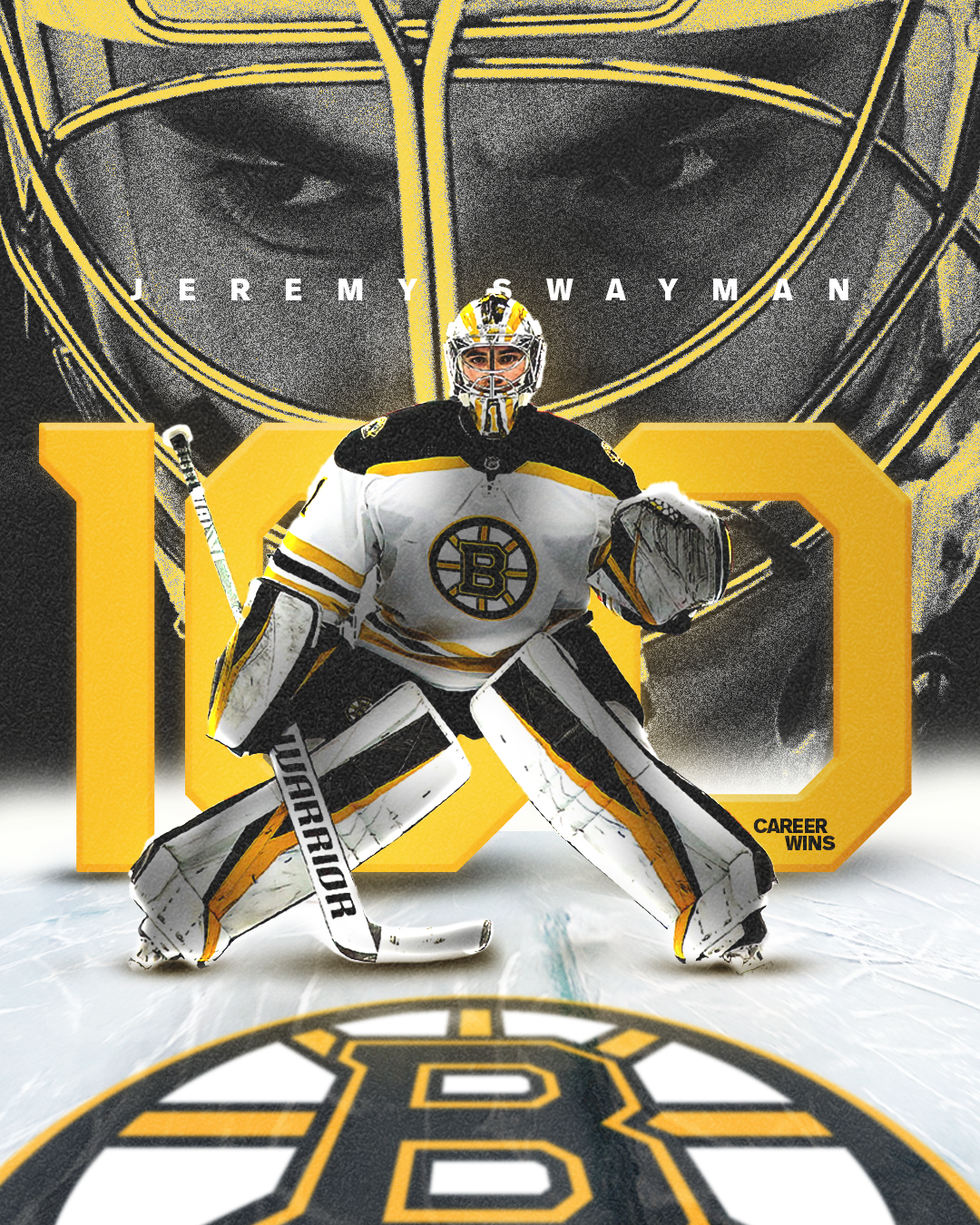 Jeremy Swayman 100 Career Wins Graphic