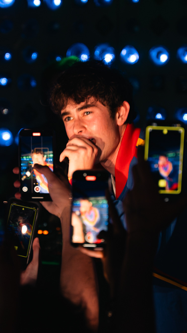 BROOKLYN, NEW YORK - MAY 7, 2025: Ian and friends attend the All Rights Baby pop-up event in Brooklyn, New York.