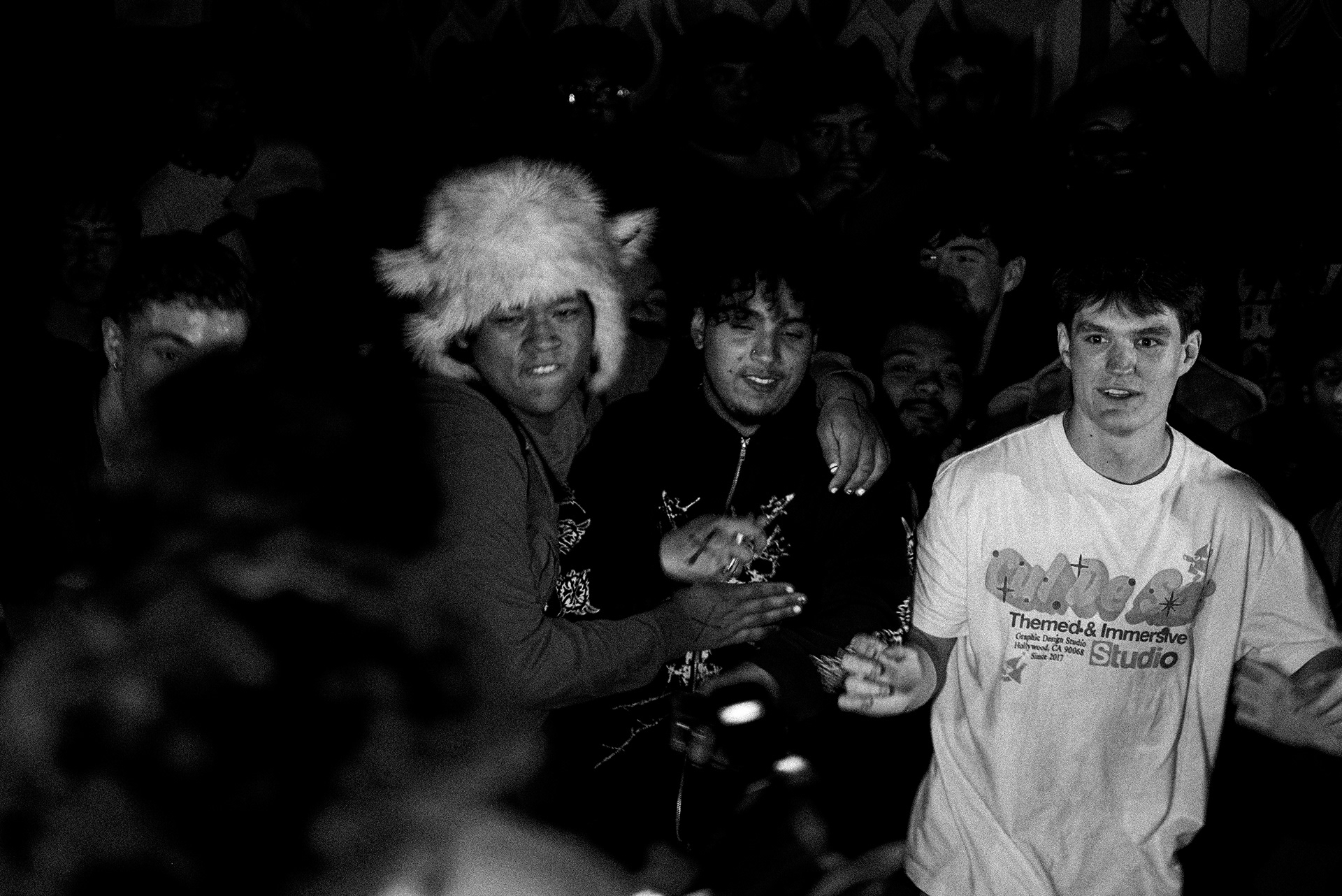 BROOKLYN, NEW YORK - MAY 7, 2025: Ian and friends attend the All Rights Baby pop-up event in Brooklyn, New York.