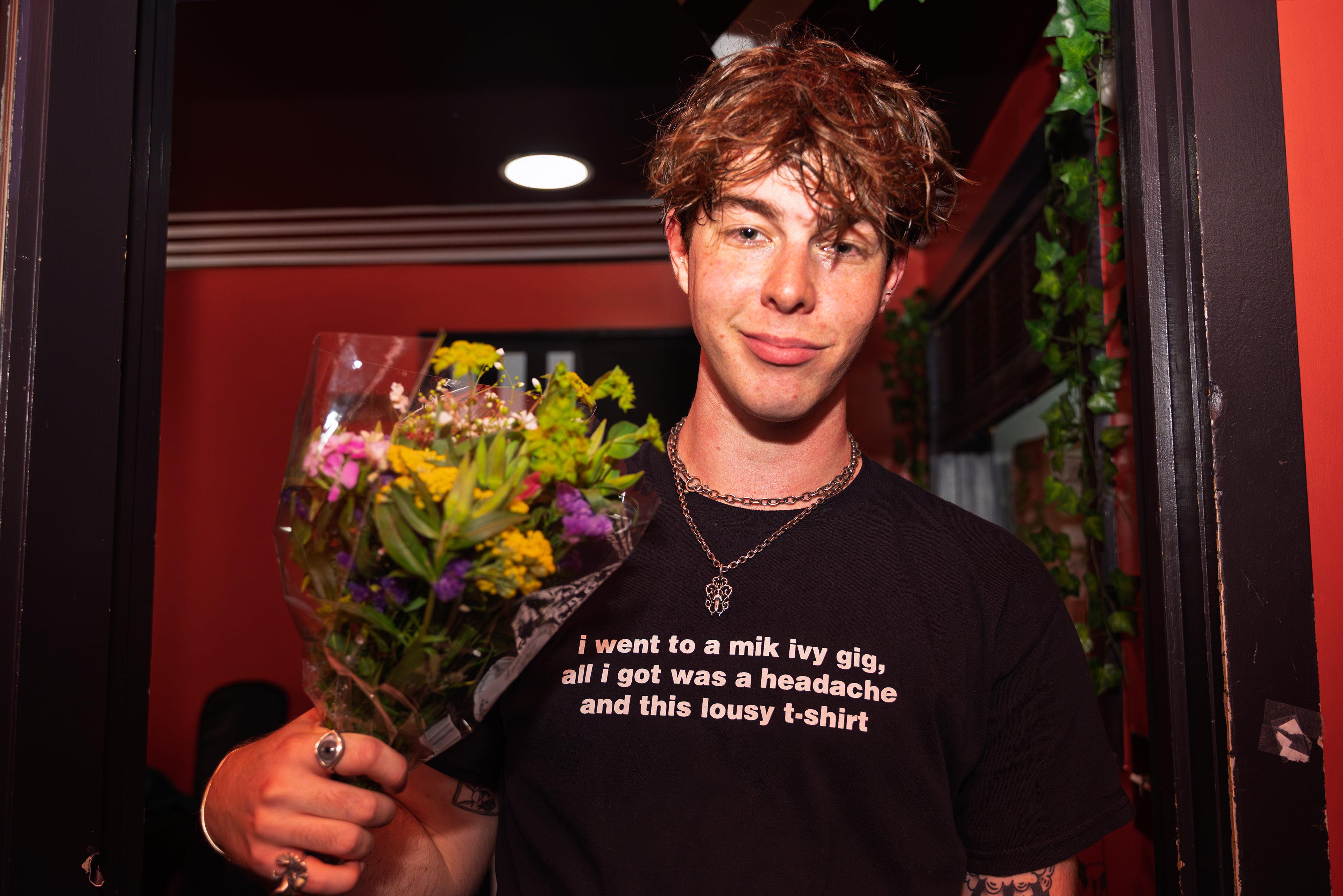 NEW YORK, NEW YORK - JUNE 11, 2025: Behind the scenes with Mik Ivy during the filming of Don’t Take Flowers at The Bowery Electric in New York City.