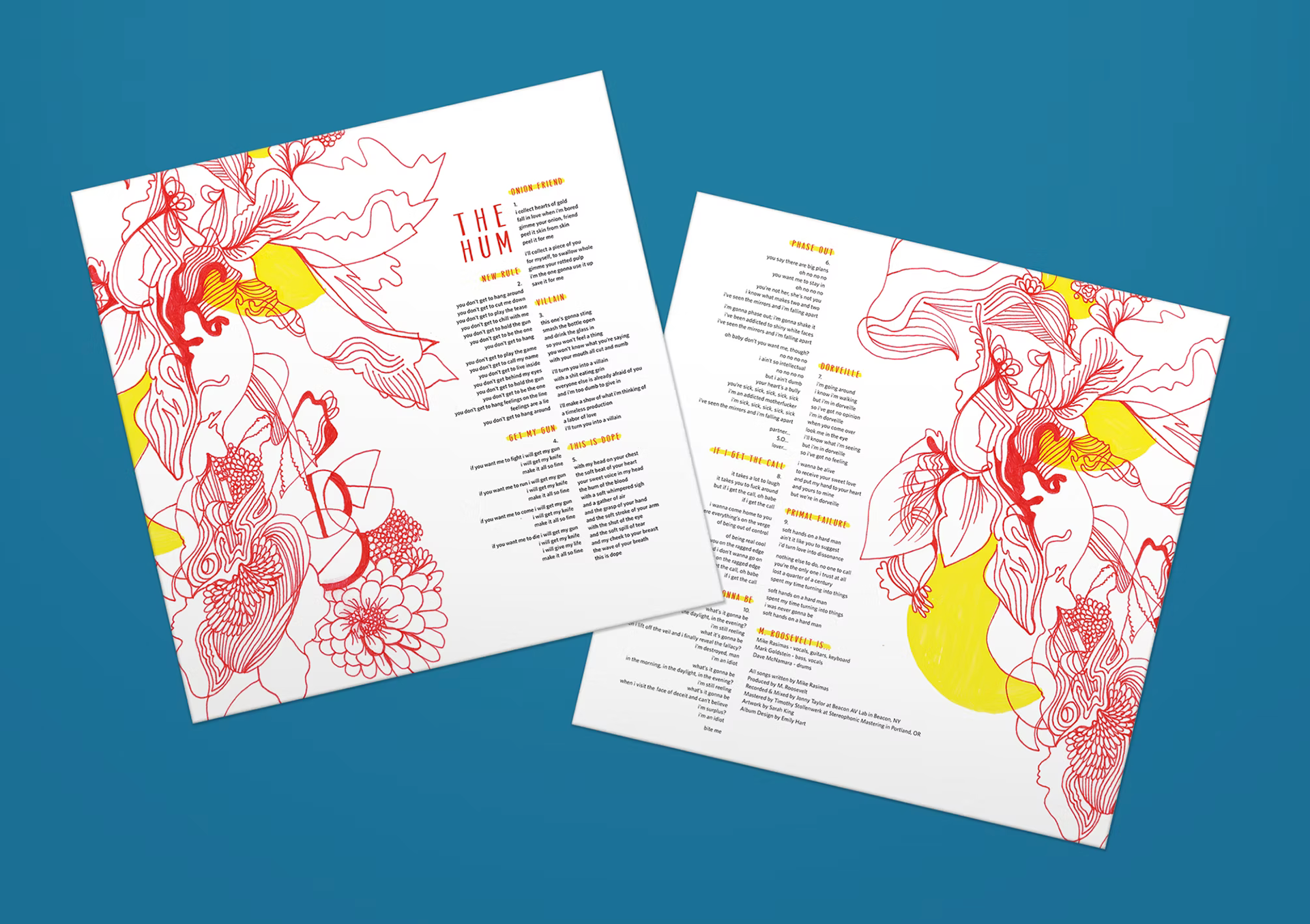 Liner Notes: As I had used the full art on the cover, I wanted to focus in on some of the details in the liner notes. This left less room for the lyrics, so I experimented with columns to fit the text in the available space.