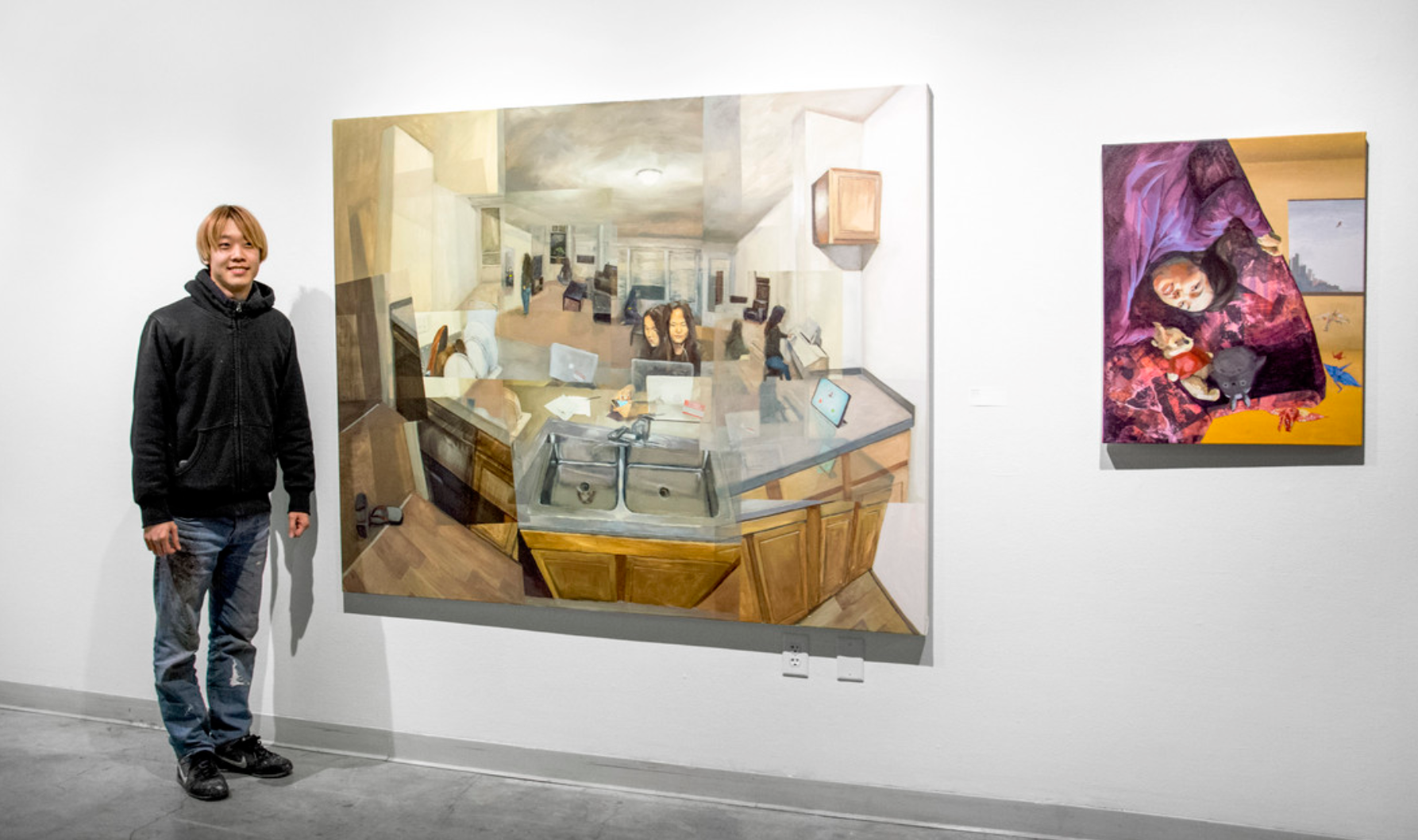 Artist Yuta Uchida with his work