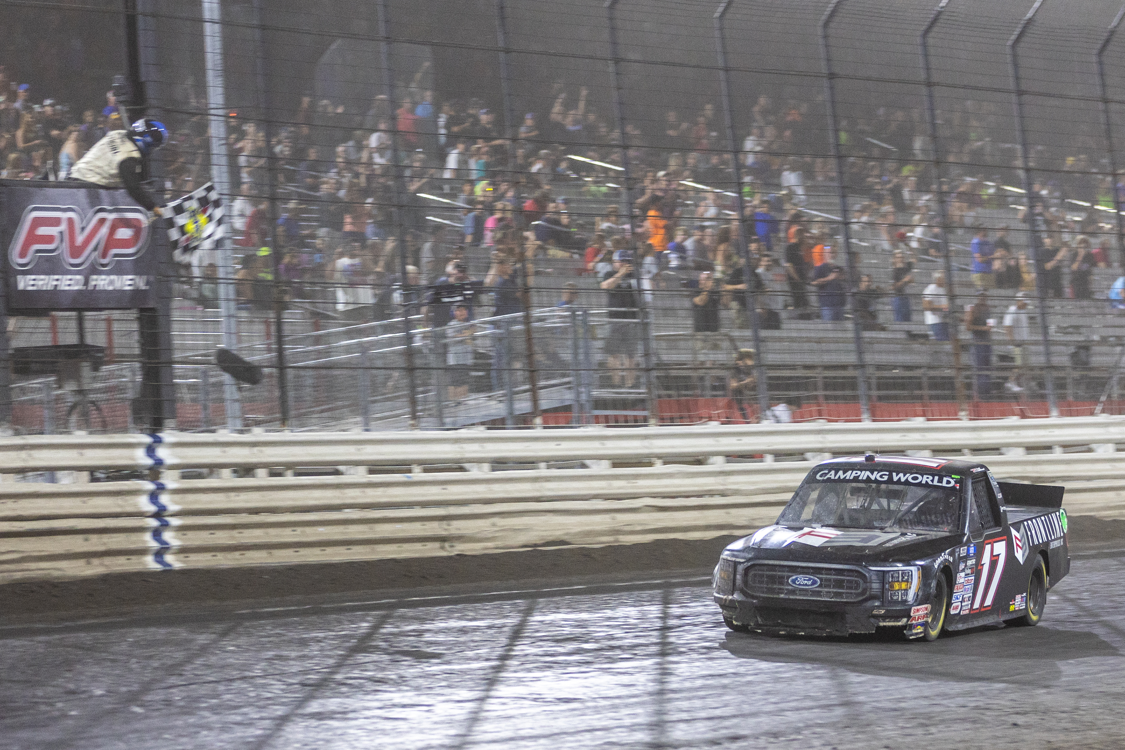 NASCAR Gander RV and Outdoors Truck Series driver Todd Gilliland (17) wins the Clean Harbors 150 NASCAR Camping World Truck Series Race at Knoxville Raceway in Knoxville, Iowa on Saturday, June 18, 2022.