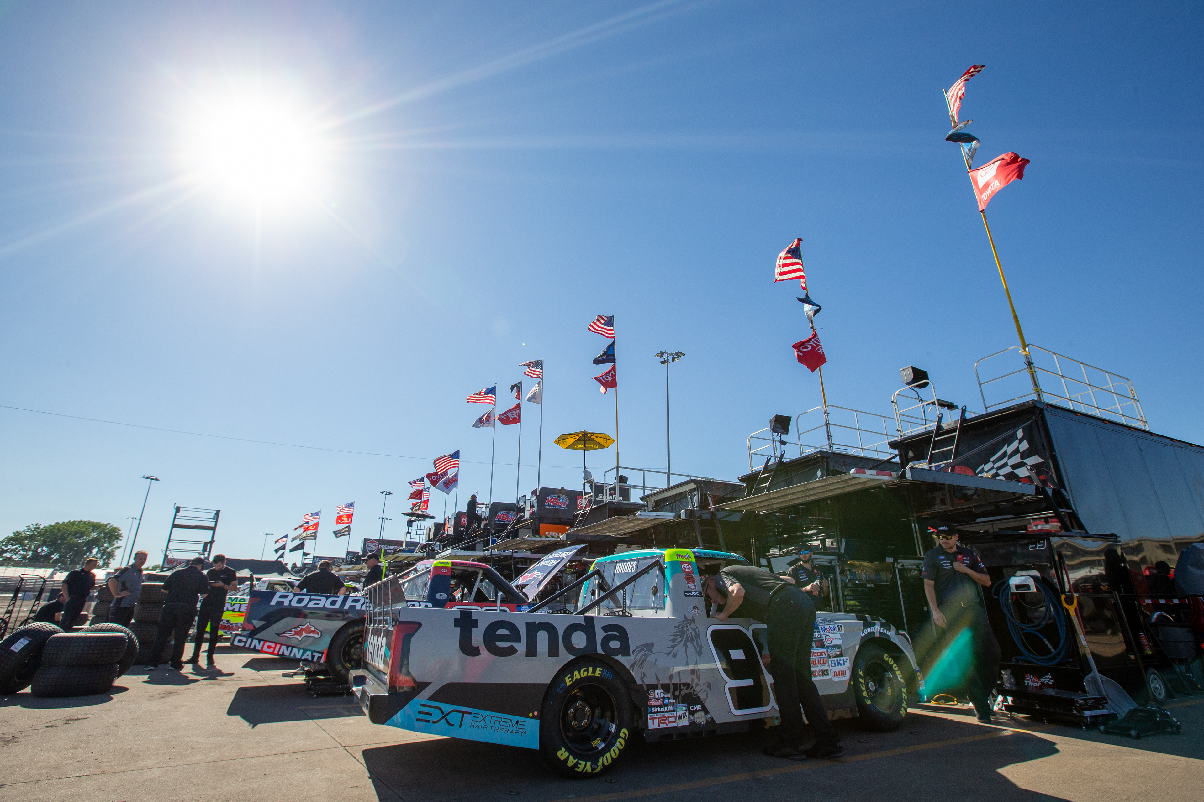 NASCAR Gander RV and Outdoors Truck Series driver Ben Rhodes (99) sits in his car in the garage area during a practice session for the Clean Harbors 150 NASCAR Camping World Truck Series Race at Knoxville Raceway in Knoxville, Iowa on Friday, June 17, 2022.