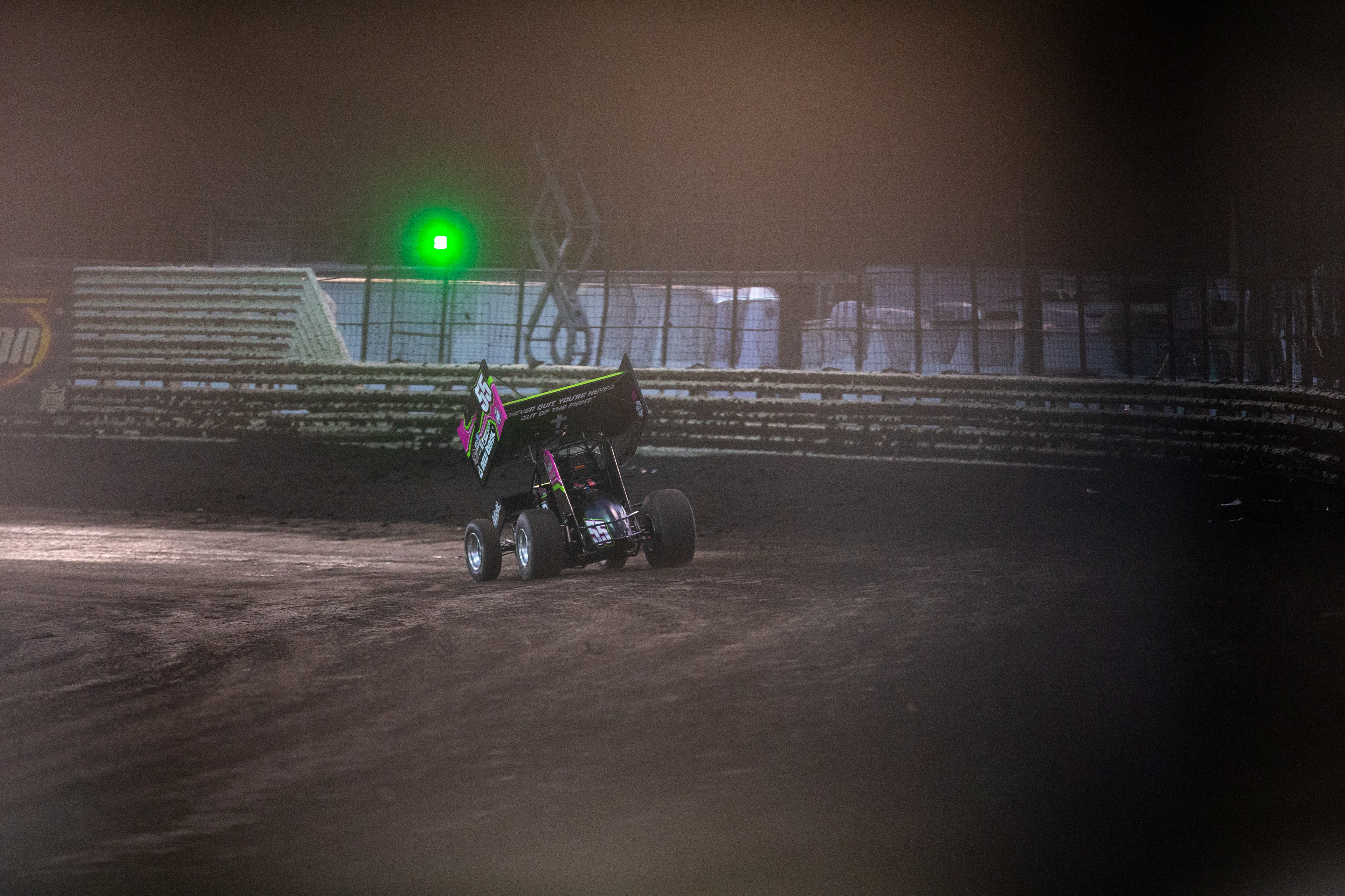 Hunter Schuerenberg (55) races during FVP Friday Hard Knox Prelim Night of the 60th Annual NOS Energy Drink Knoxville Nationals presented by Caseys at Knoxville Raceway in Knoxville, Iowa on Friday, Aug. 13, 2021.