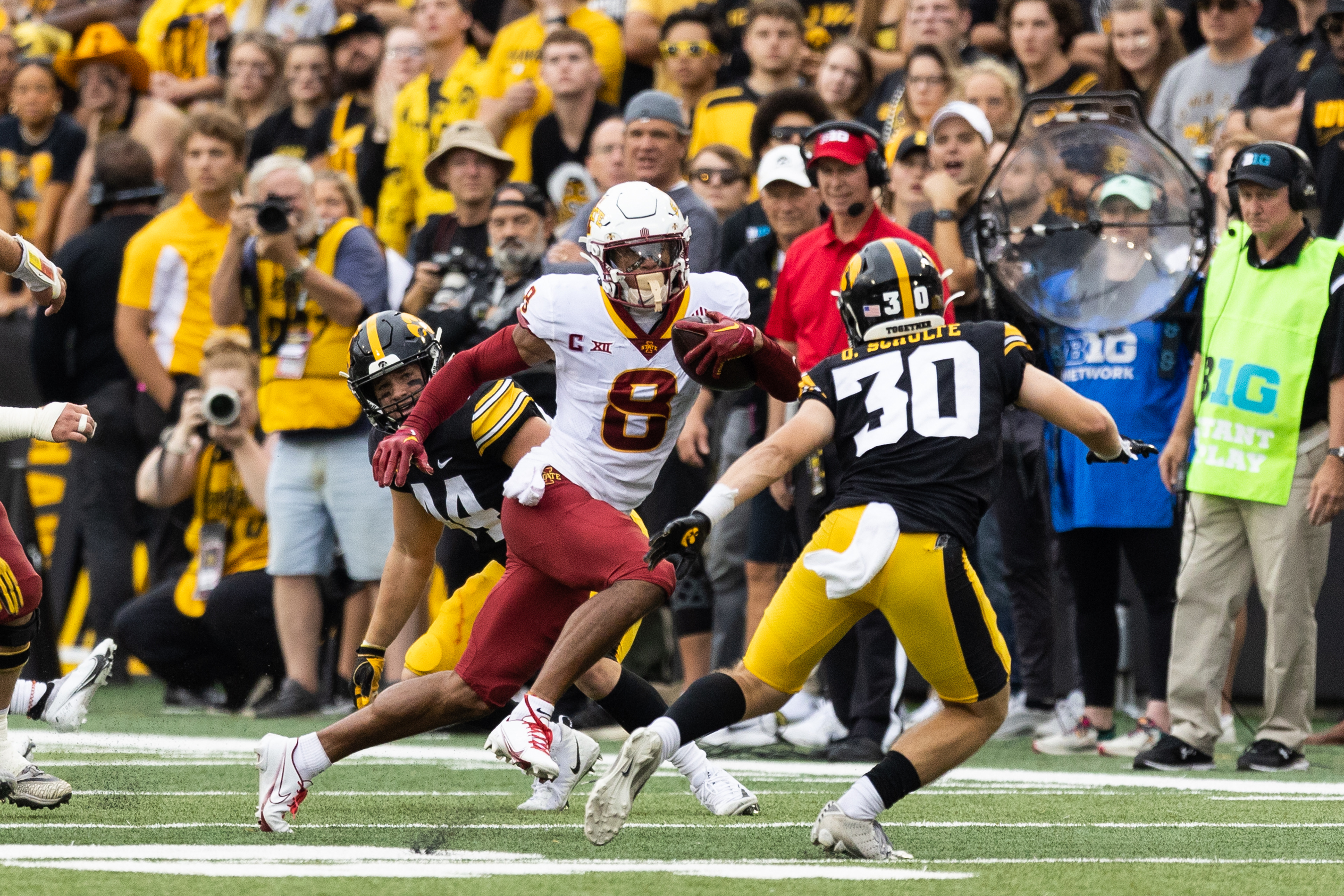 Iowa State Cyclones wide receiver Xavier Hutchinson (8) during a NCAA football game between the Iowa Hawkeyes and the Iowa State Cyclones at Kinnick Stadium in Iowa City, Iowa on Saturday, Sept. 10, 2022.