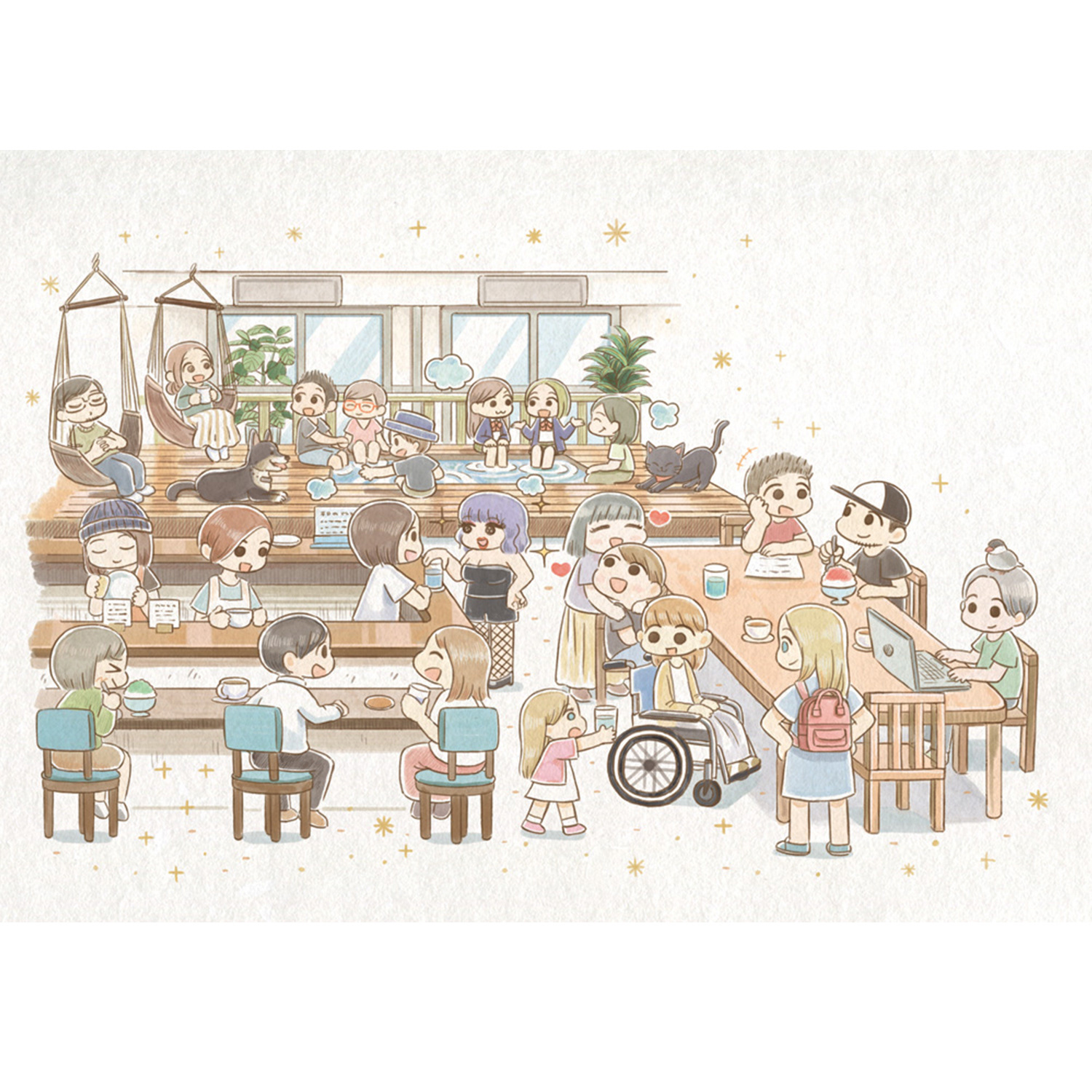 足湯cafe&bar「どん浴」のイメージイラスト