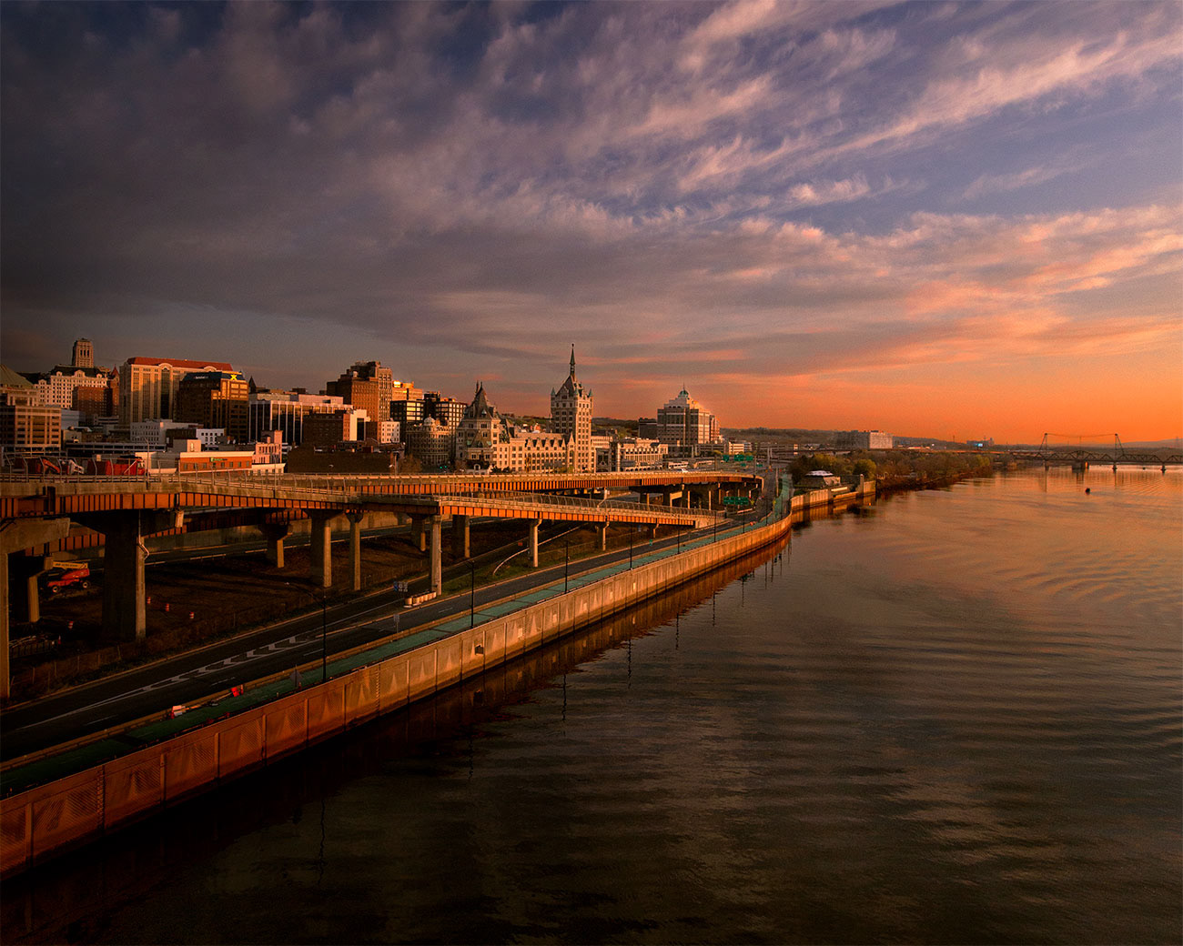 Golden Sunrise of Downtown on The Hudson