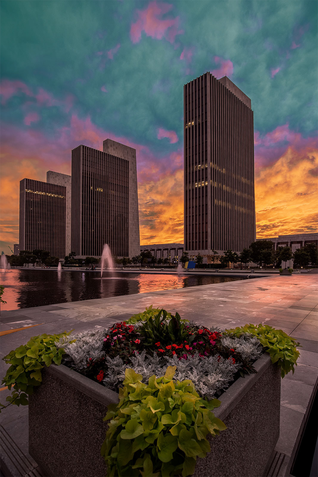 Sundown Behind The Towers At The Empire Plaza