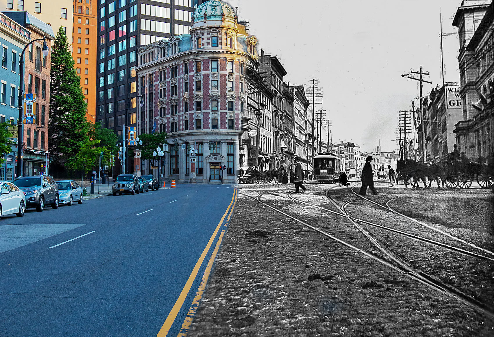 Albany, Then & Now II, State & Broadway