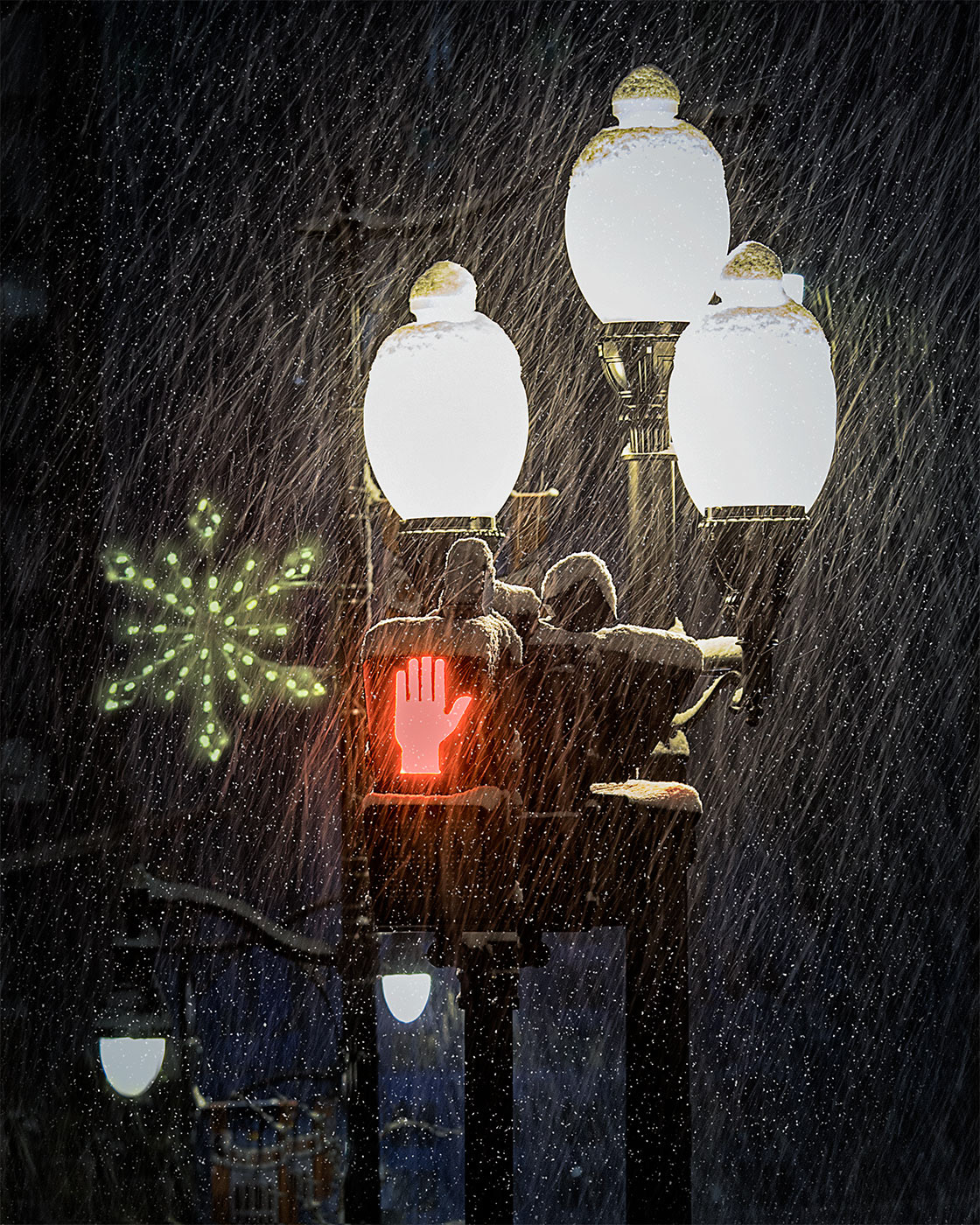 City Streetlights, Even Stoplights, Dressed In Holiday Style