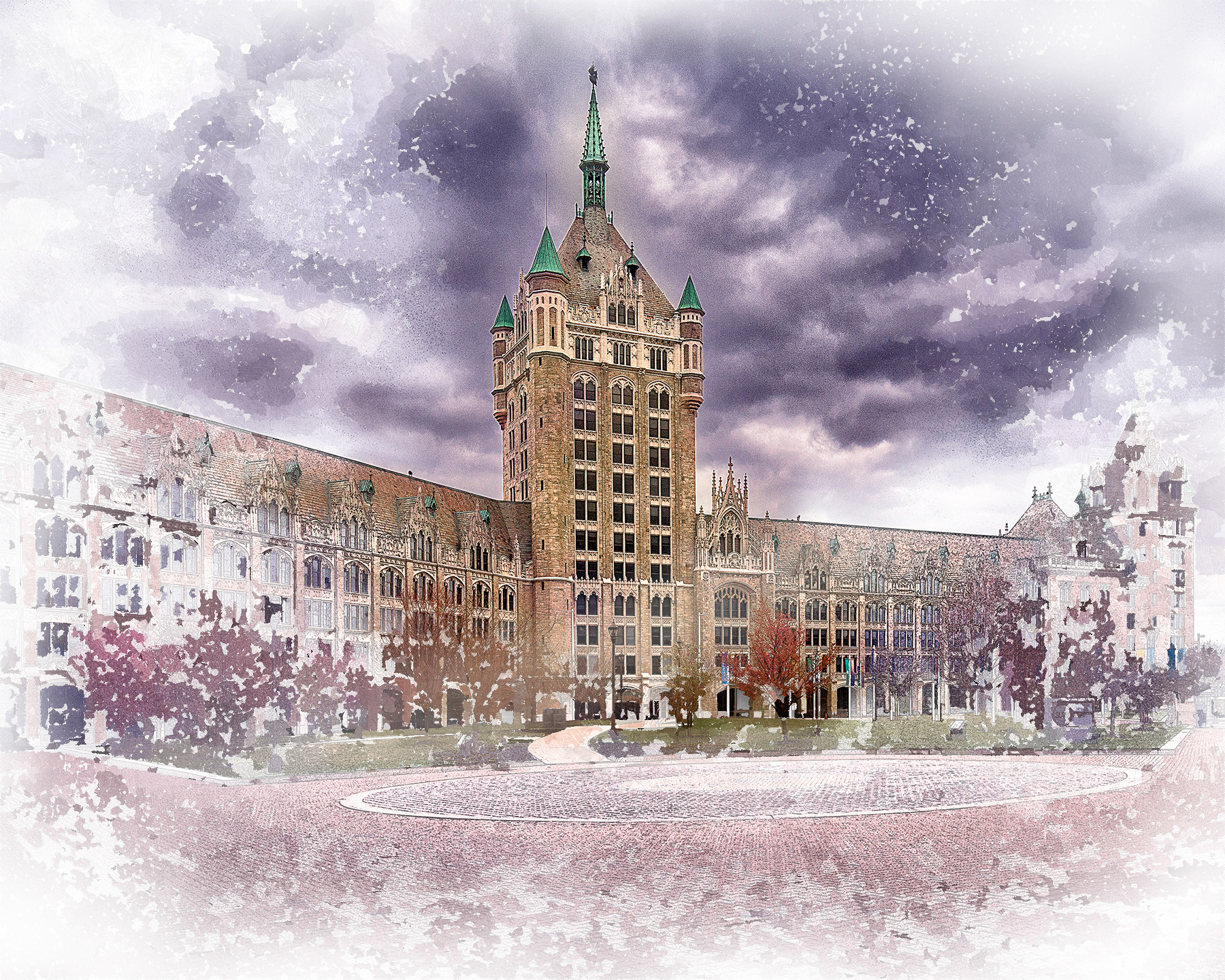 SUNY Administration Bldg, Watercolor Style, Albany NY