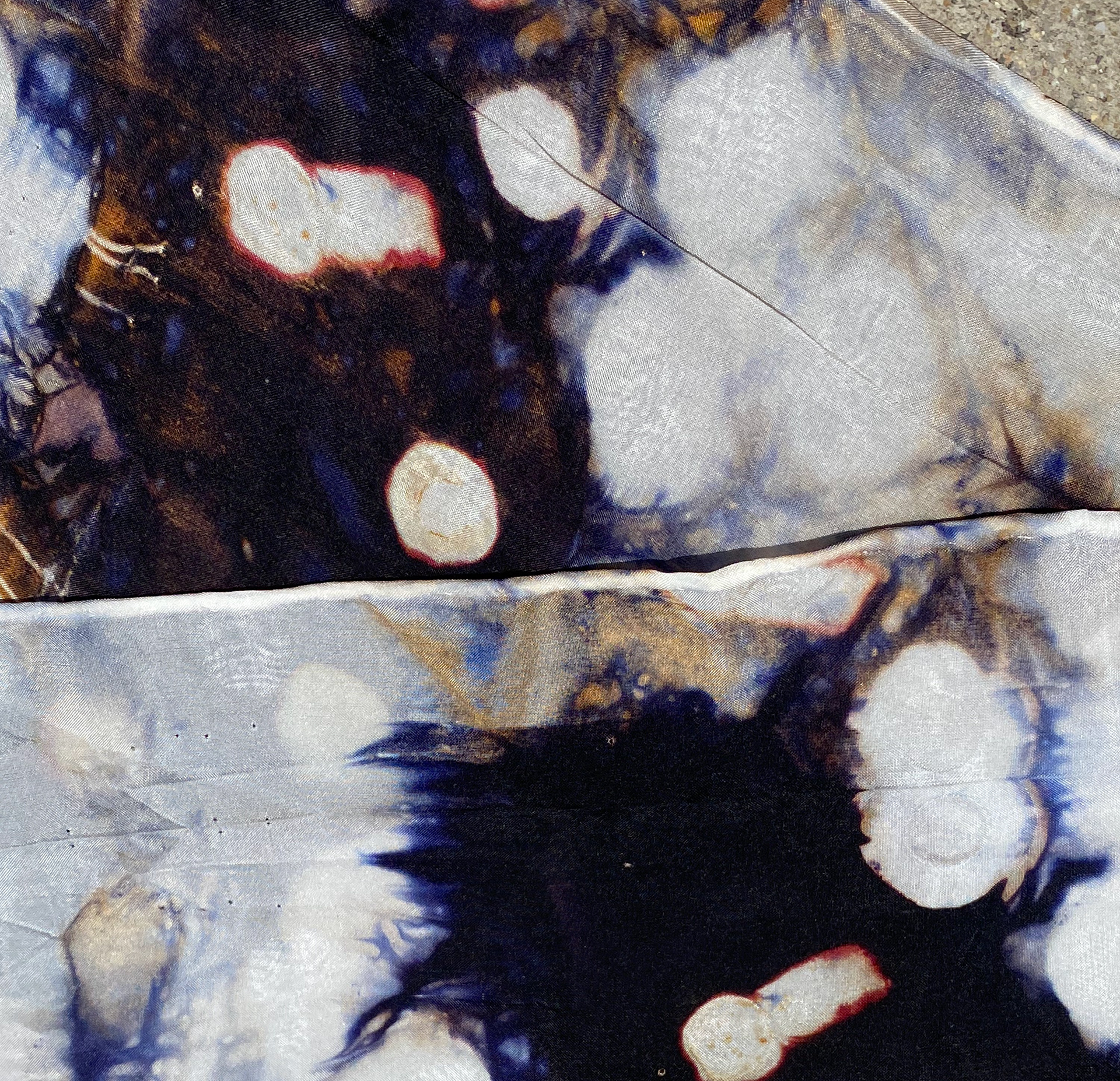 Hand Dyed Acid Resist on Silk, Detailed