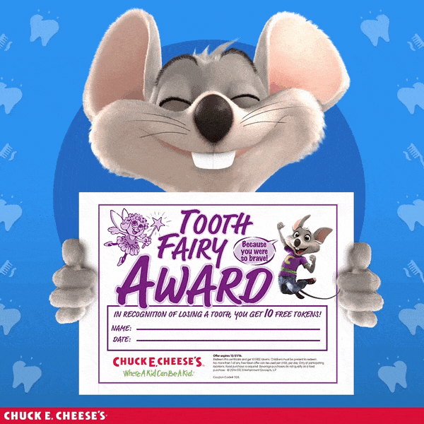In celebration of Tooth Fairy Day, here’s a reminder to leave this surprise under your little one’s pillow when they lose a tooth! Bring it in and get 10 free tokens!