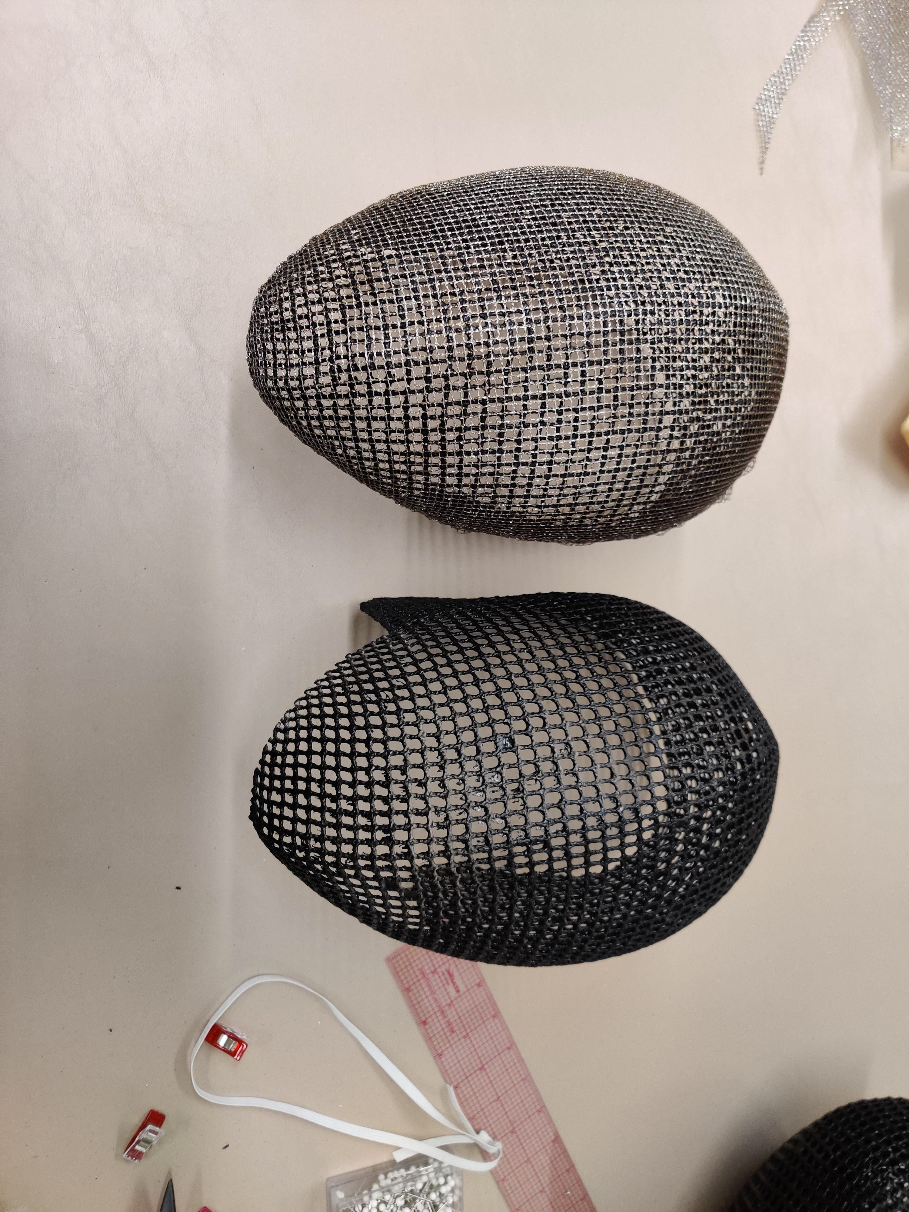 Metallic net hand sewn to Varaform base