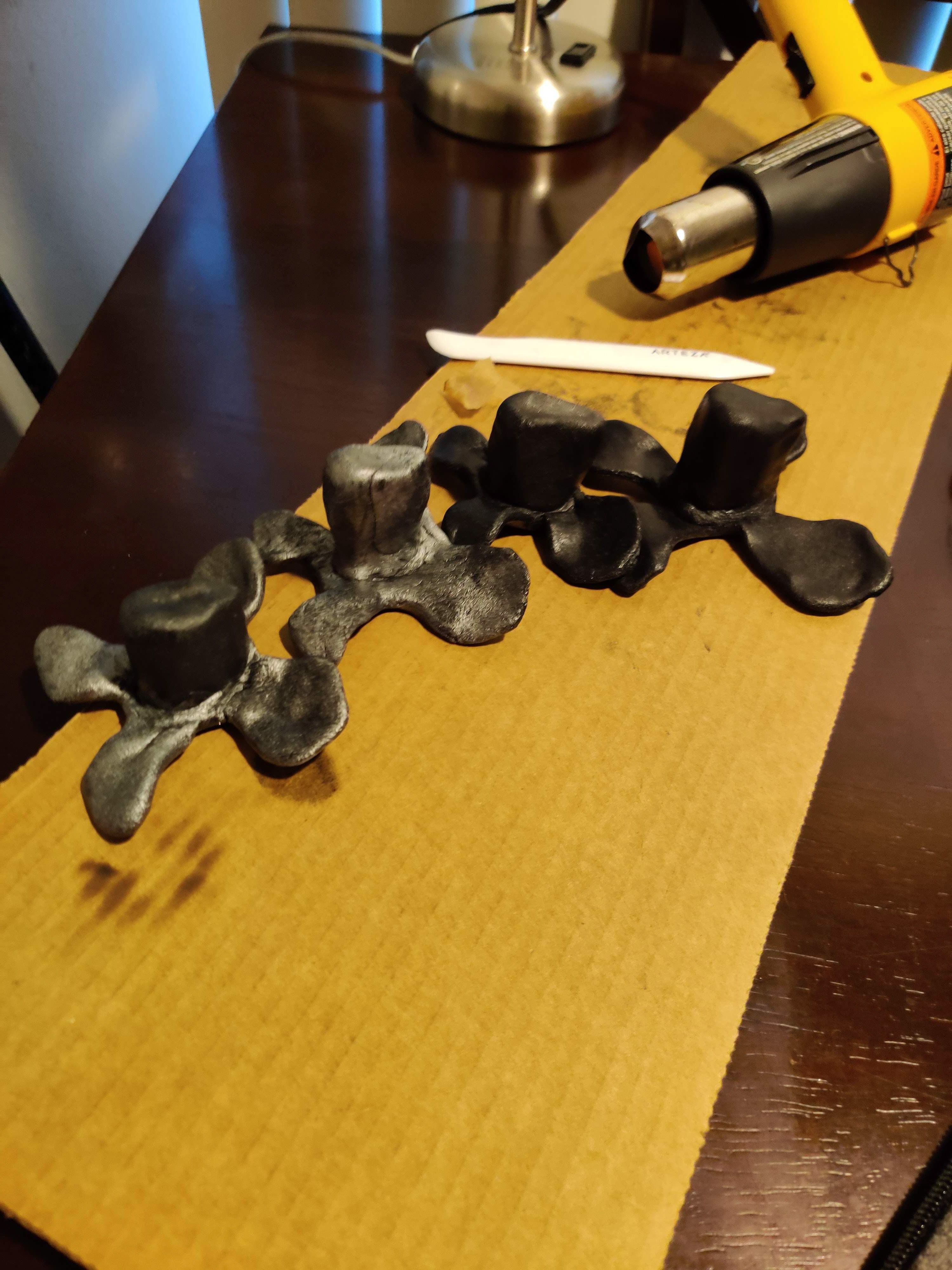 Forming the segments from Worbla with some test painting.