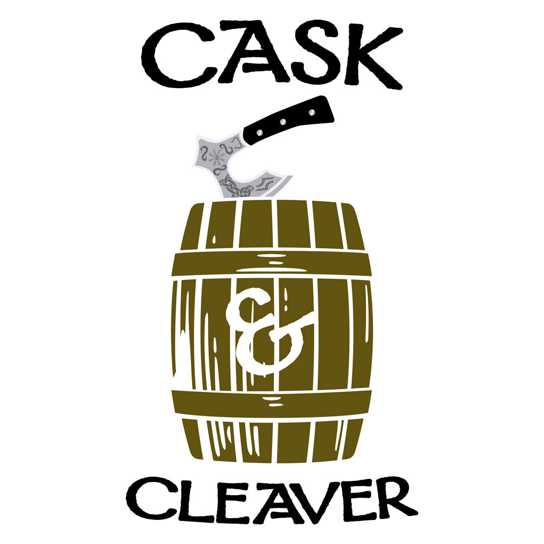 Cask and Cleaver Logo - a norse viking inspired cleaver sticking out of a cask.
