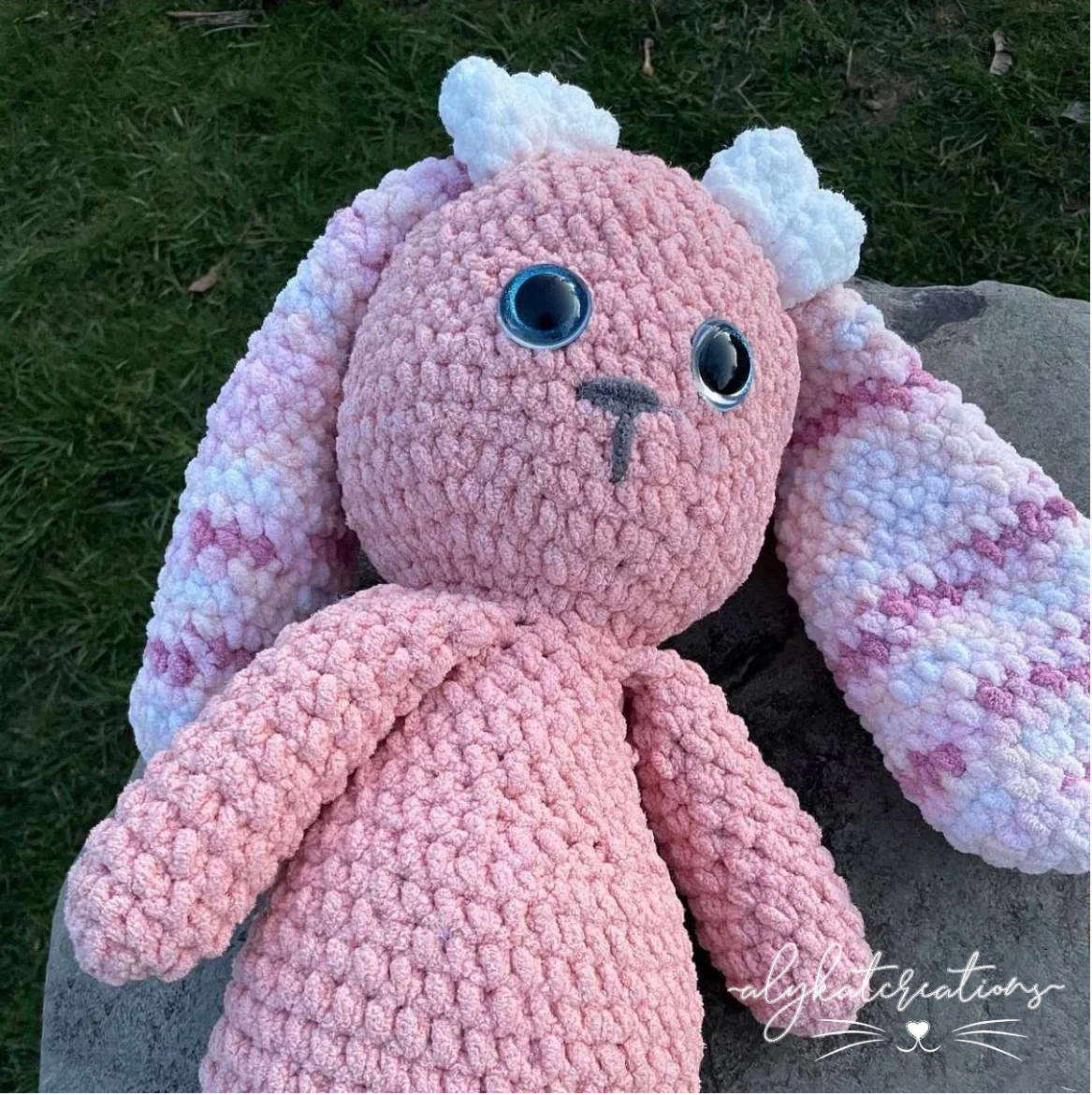 An image of a crocheted bunny created by our client.