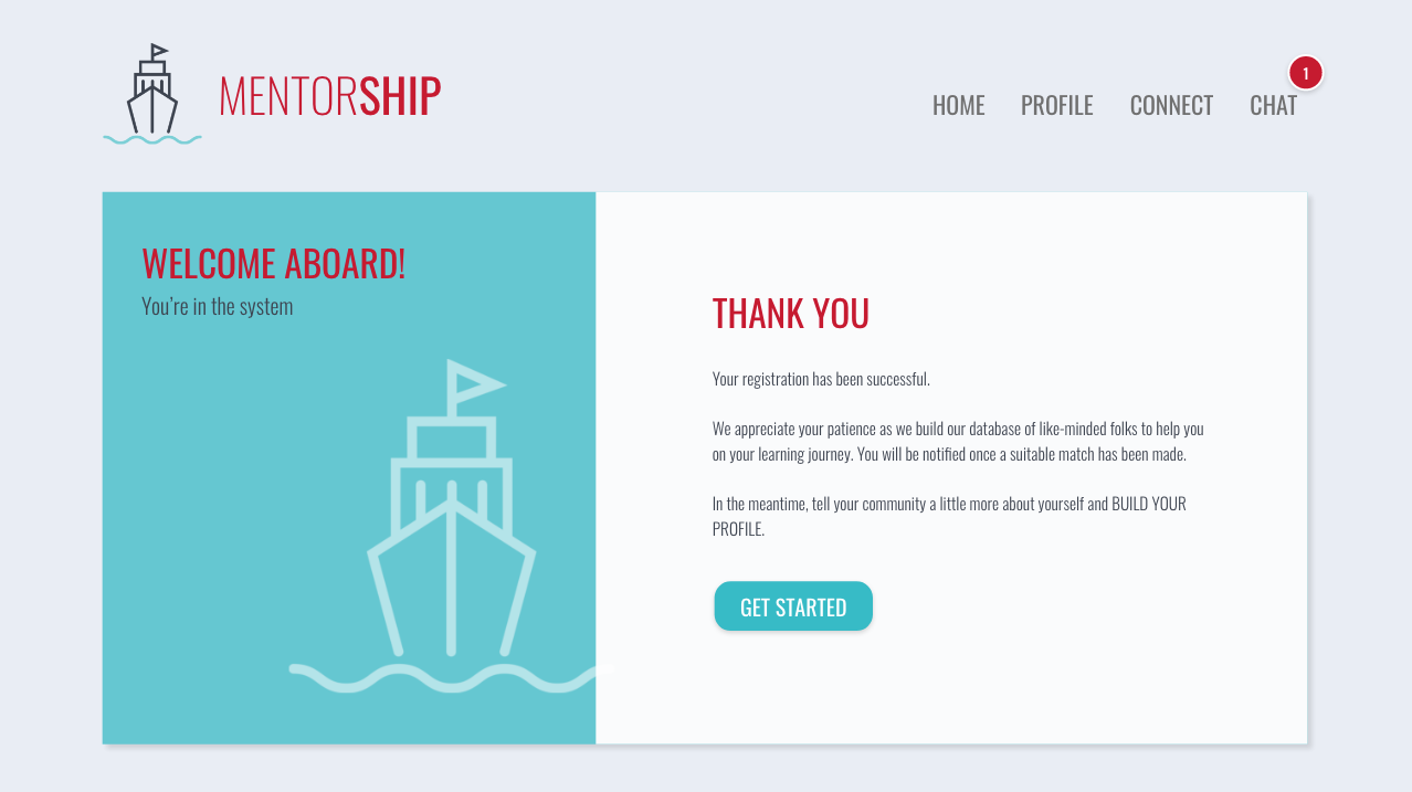 REGISTRATION COMPLETE SCREEN