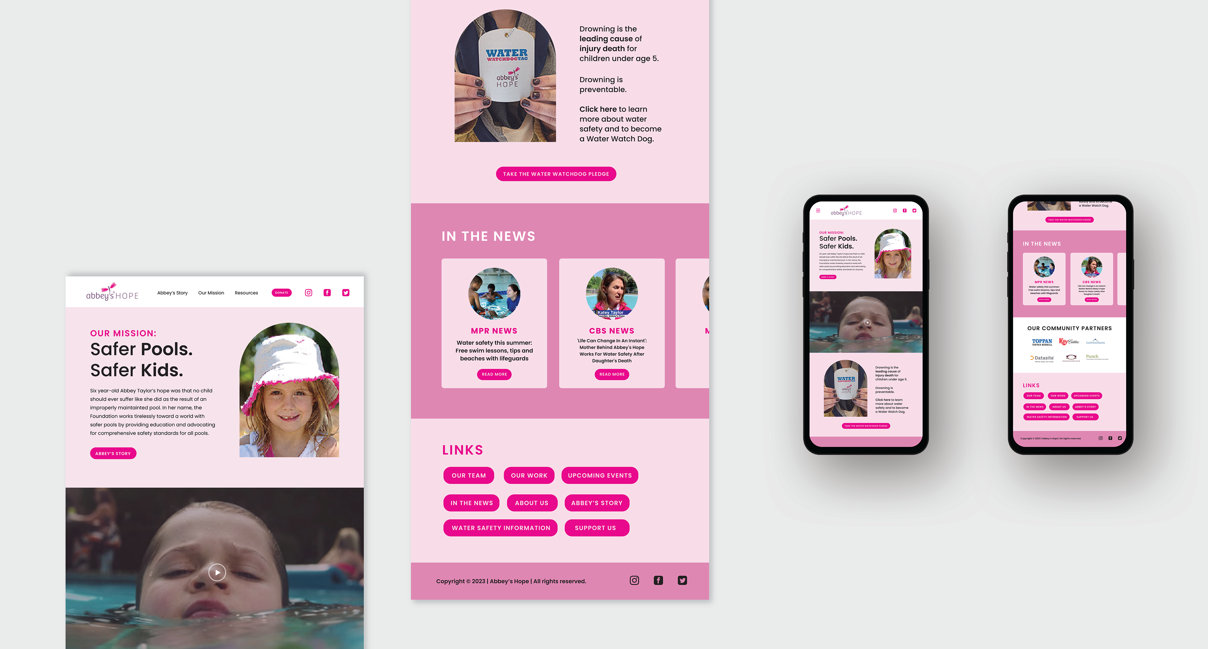 Abbey's Hope website redesign. The client wanted to see mobile-friendly formats as a priority, 2023.