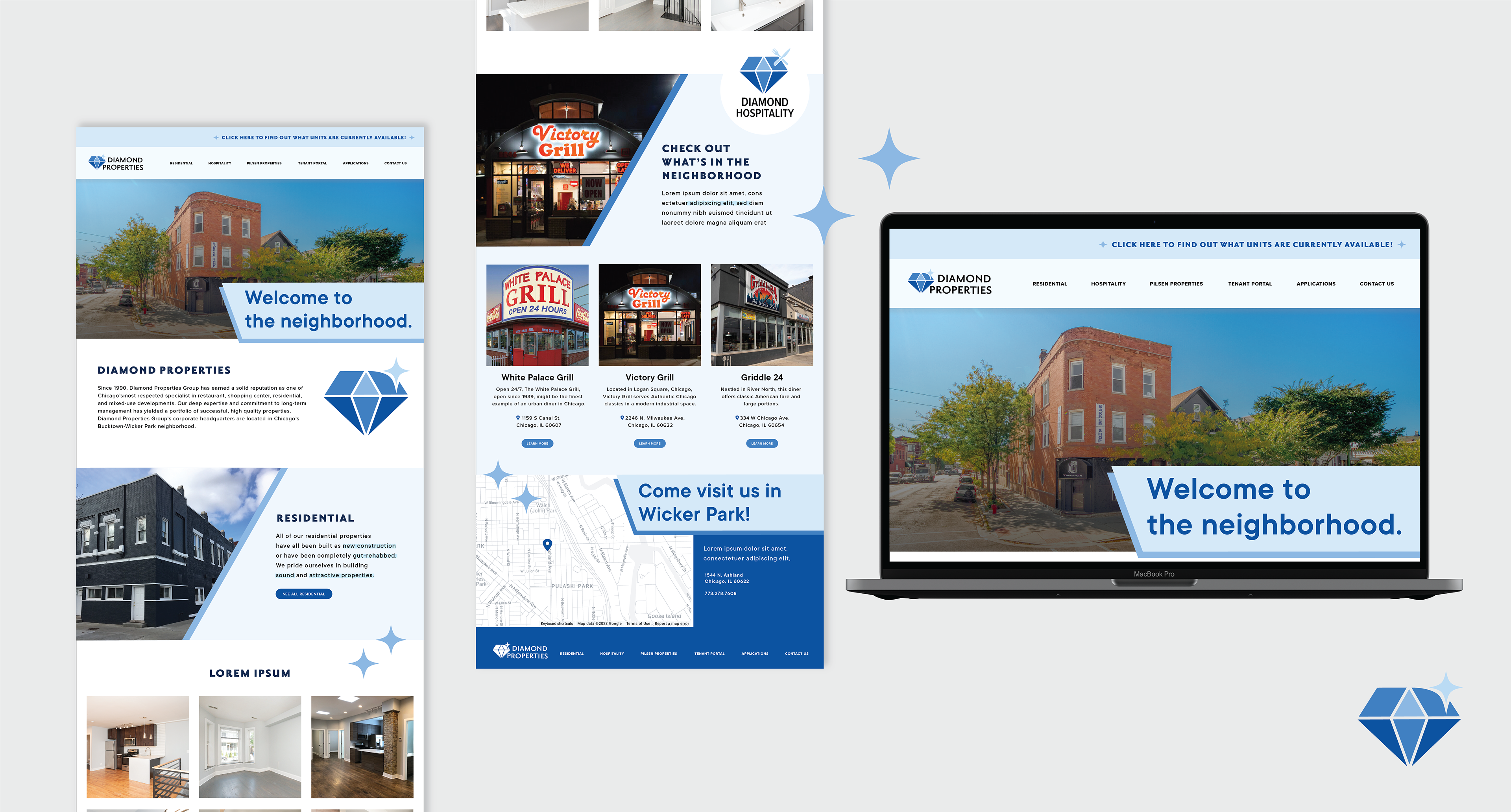 Diamond Properties website redesign. I also redesigned their logos, 2023.