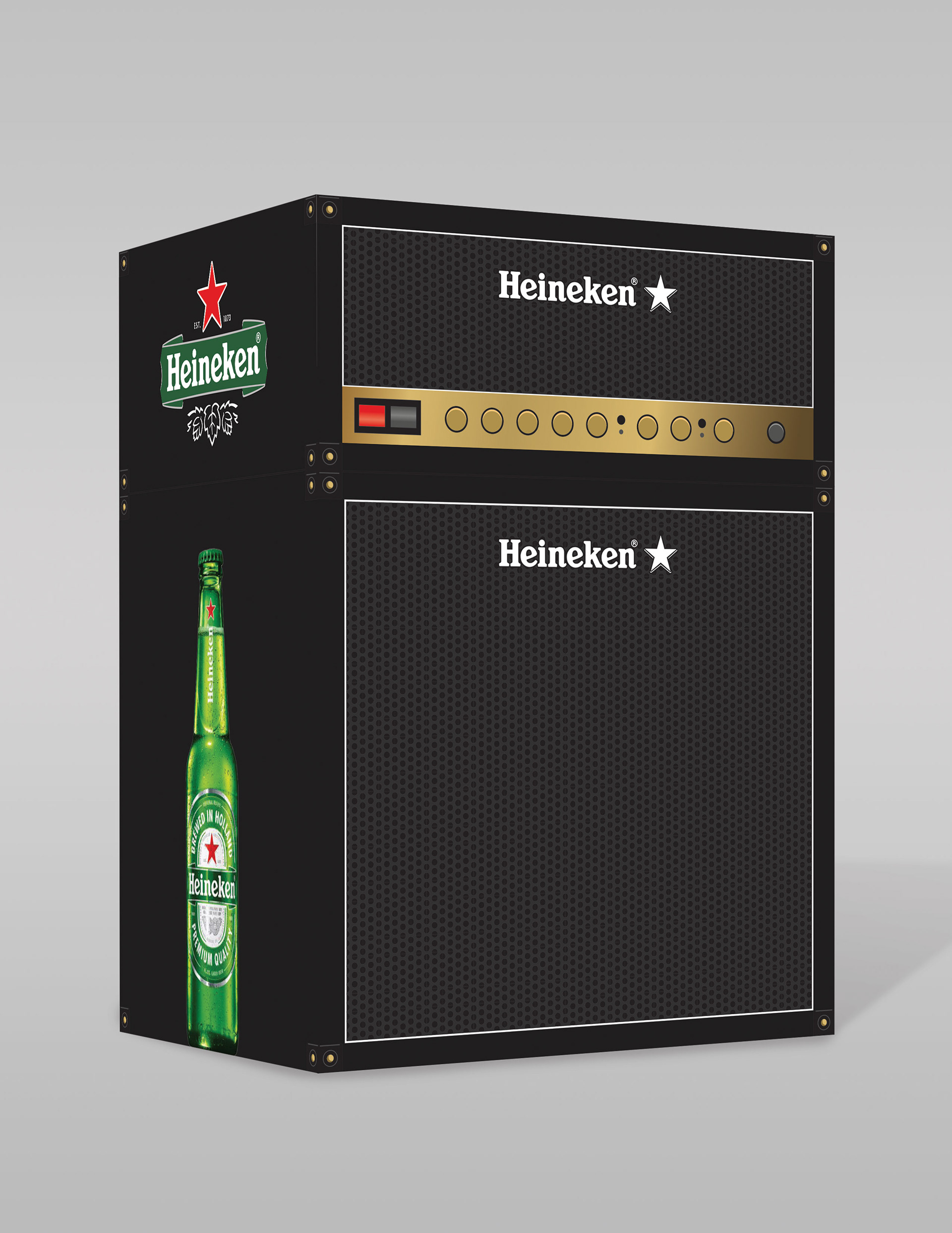 Heineken Amp Case Sleeve. Made with a new die. Bottle image and logos provided by the customer.