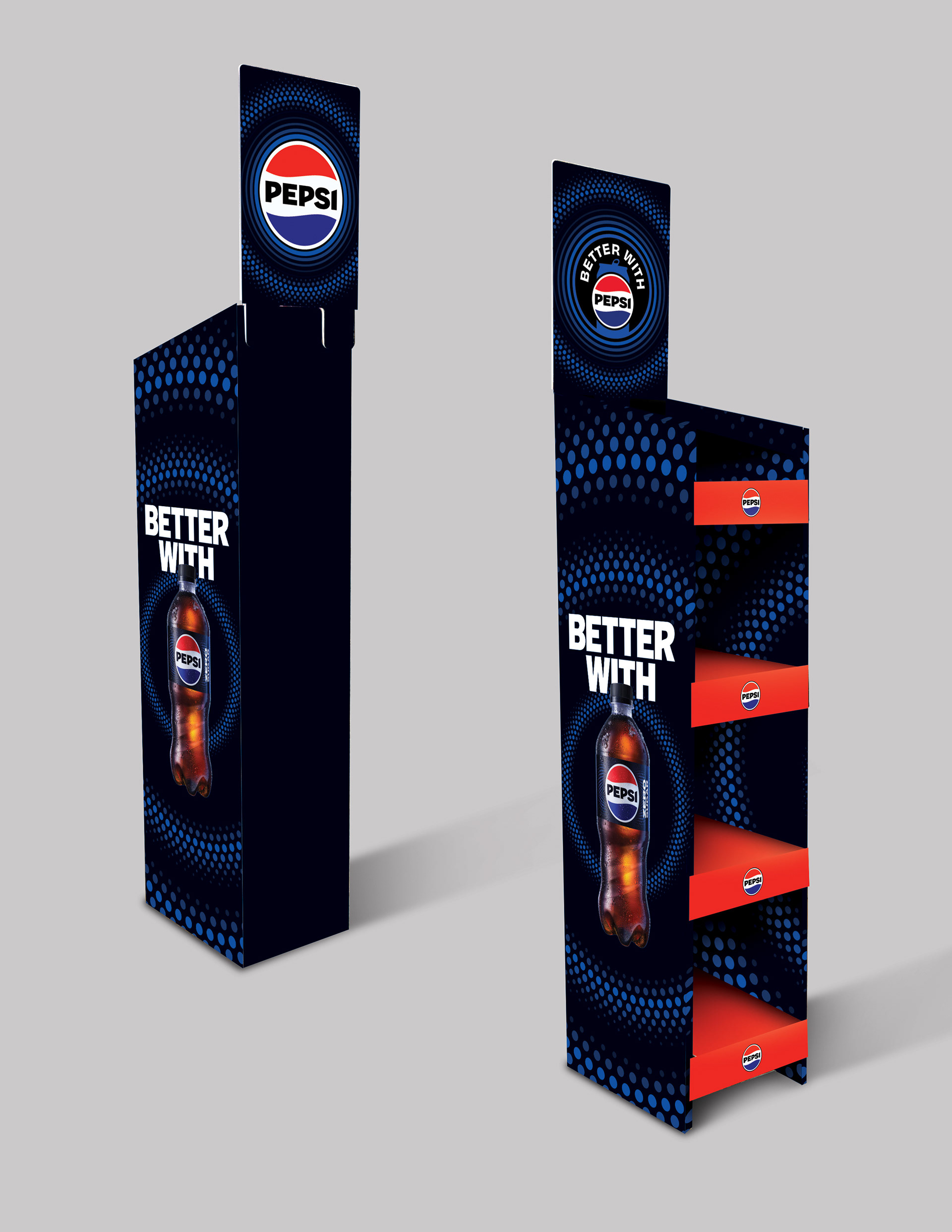 Pepsi Shelf Display. Made from an existing die. Bottle image and Pepsi logos provided by the customer.