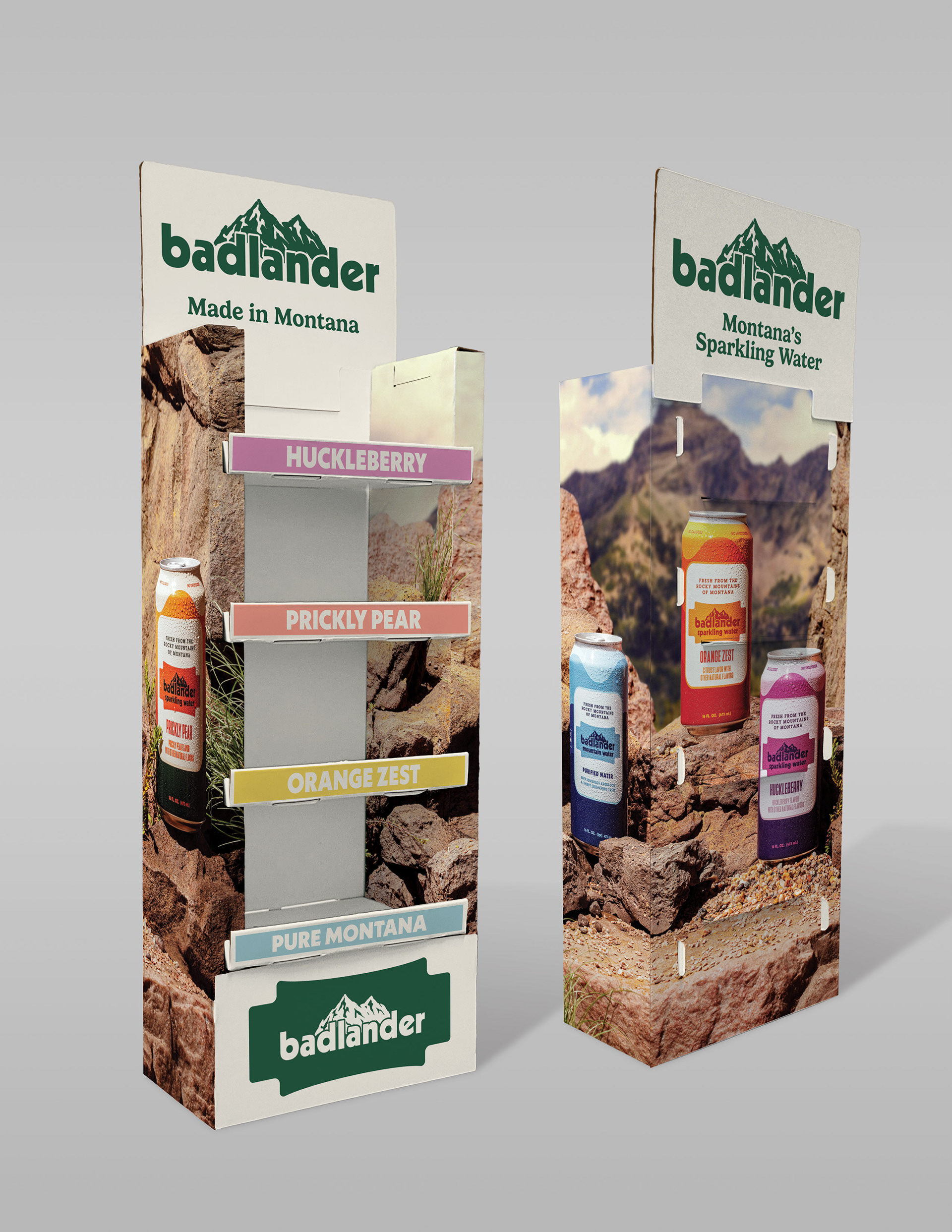 Bandlander Sparkling Water Shelf Display. Made from an existing die. Photos and logos present in the design were provided by the customer.