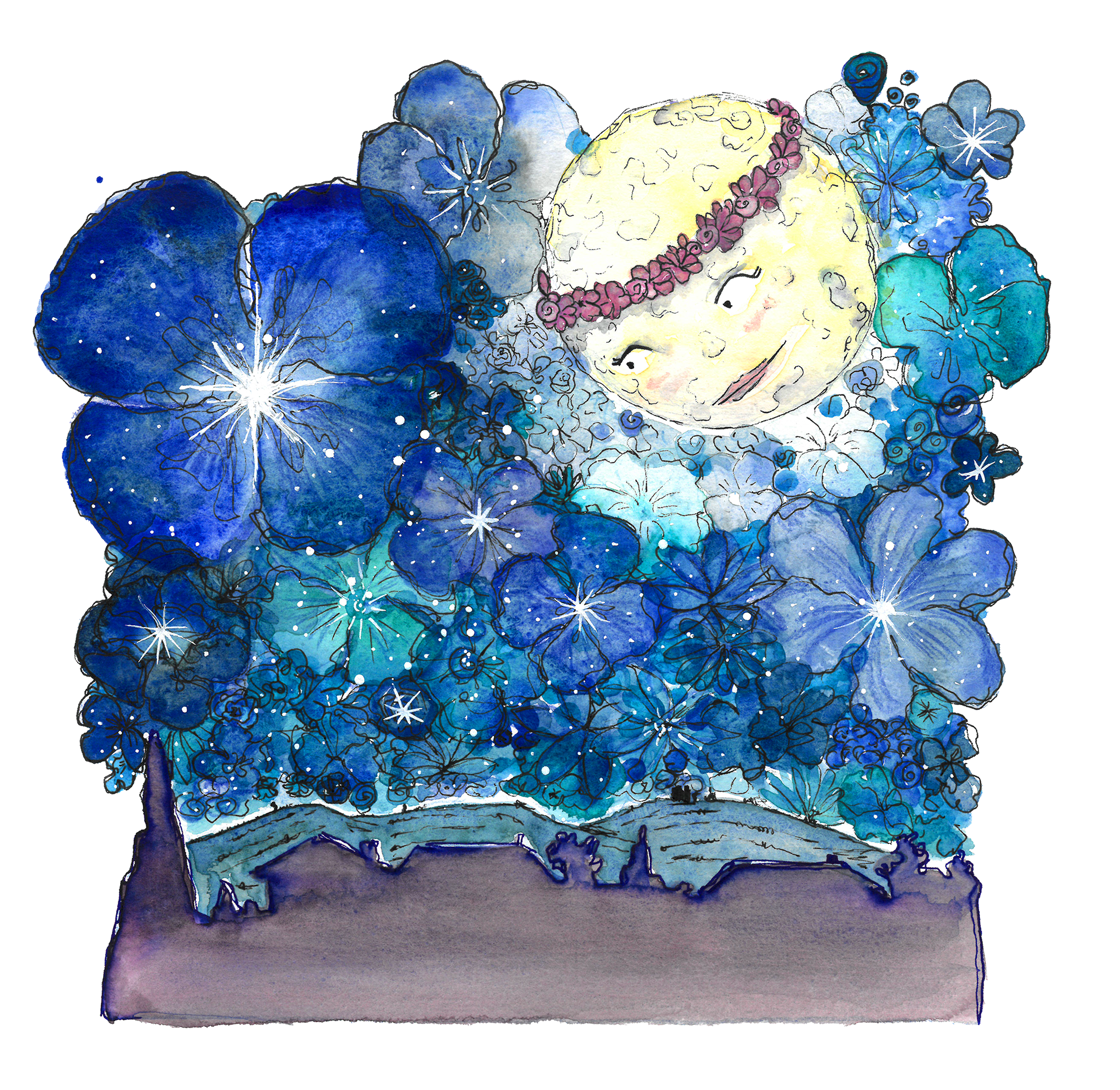 illustrazione- Luna di Maggio conosciuta come LUNA DEI FIORI