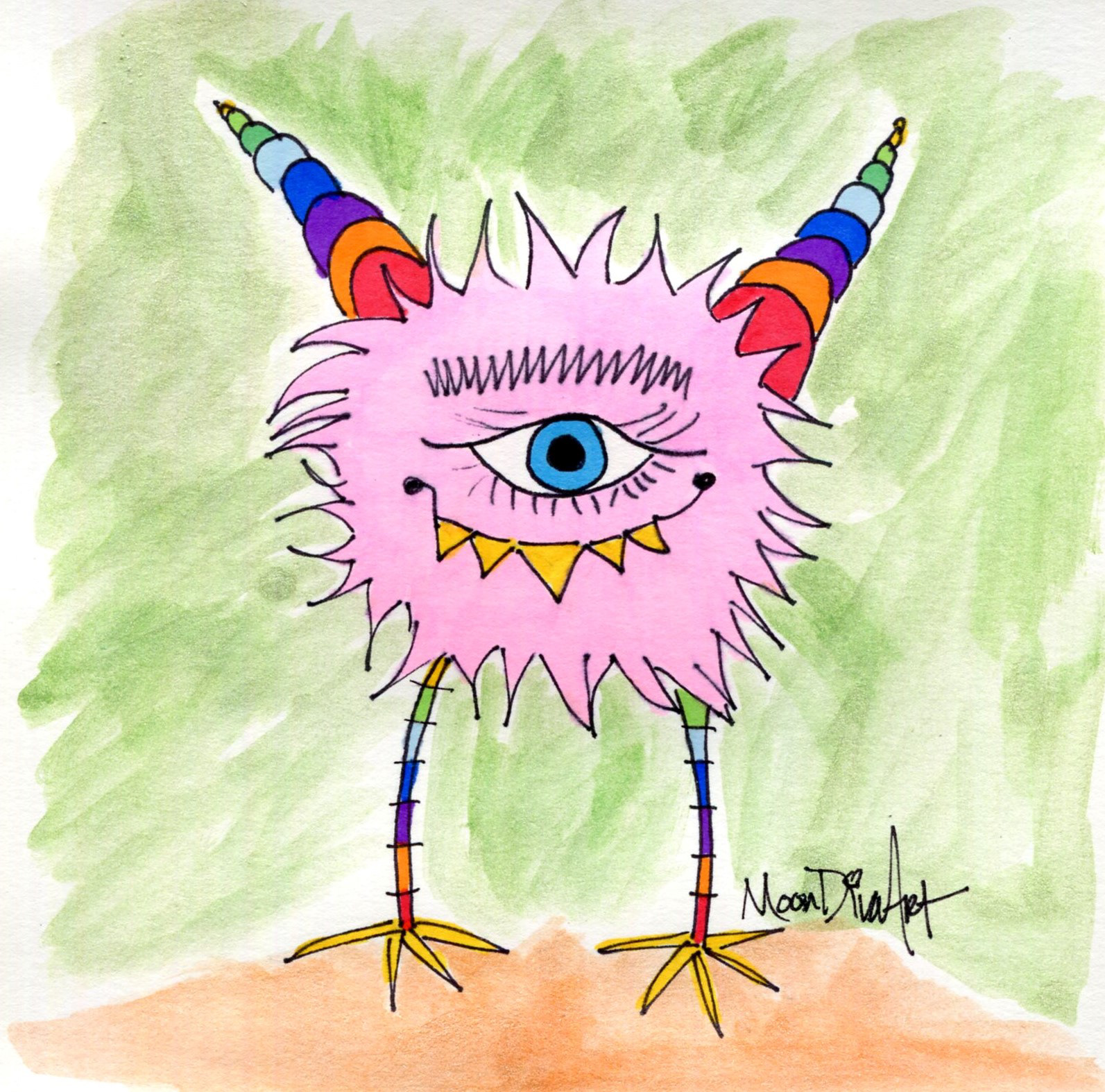Eunice the Unicorn Monster - watercolor