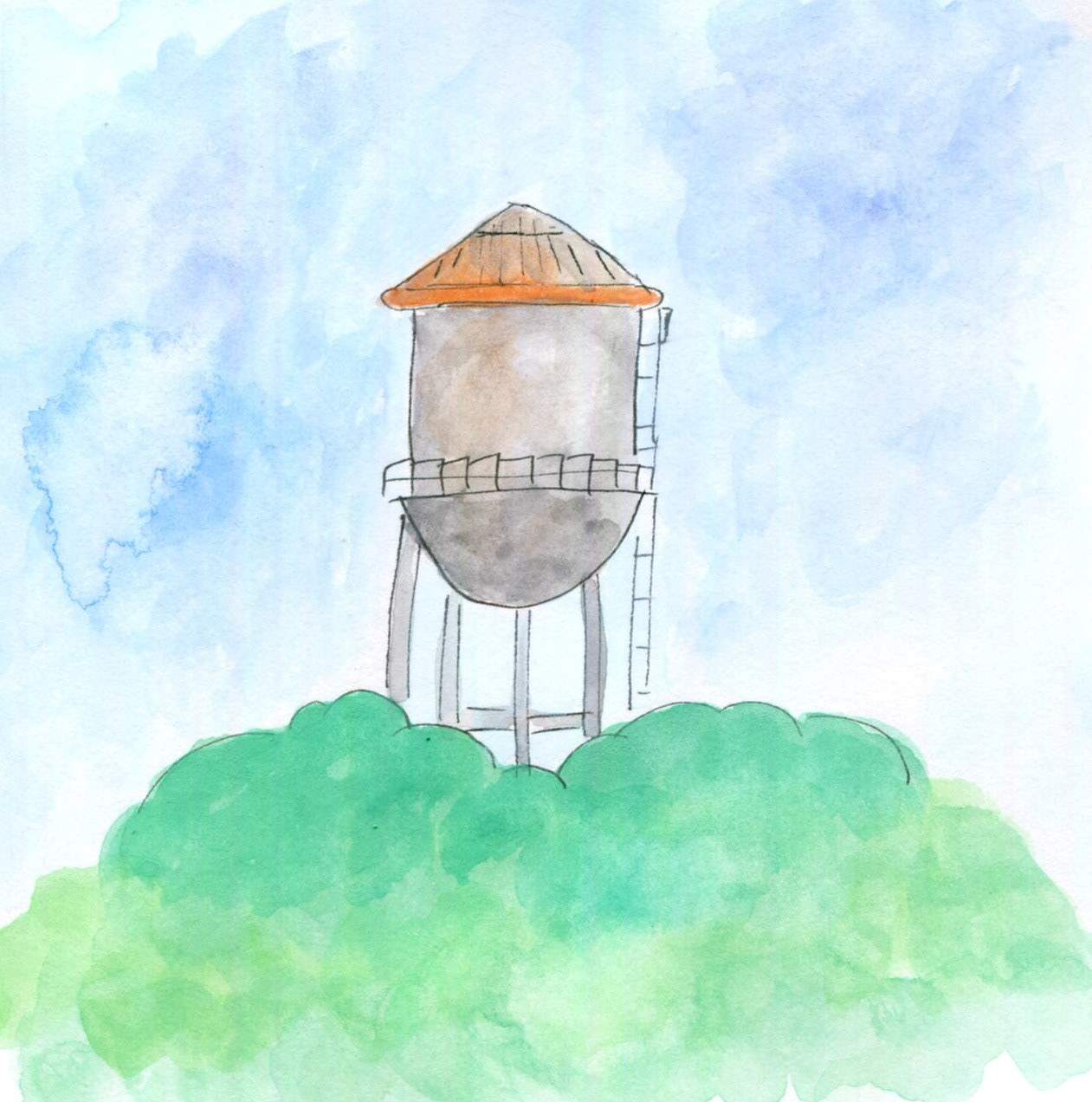 Water Tower Girl - watercolor