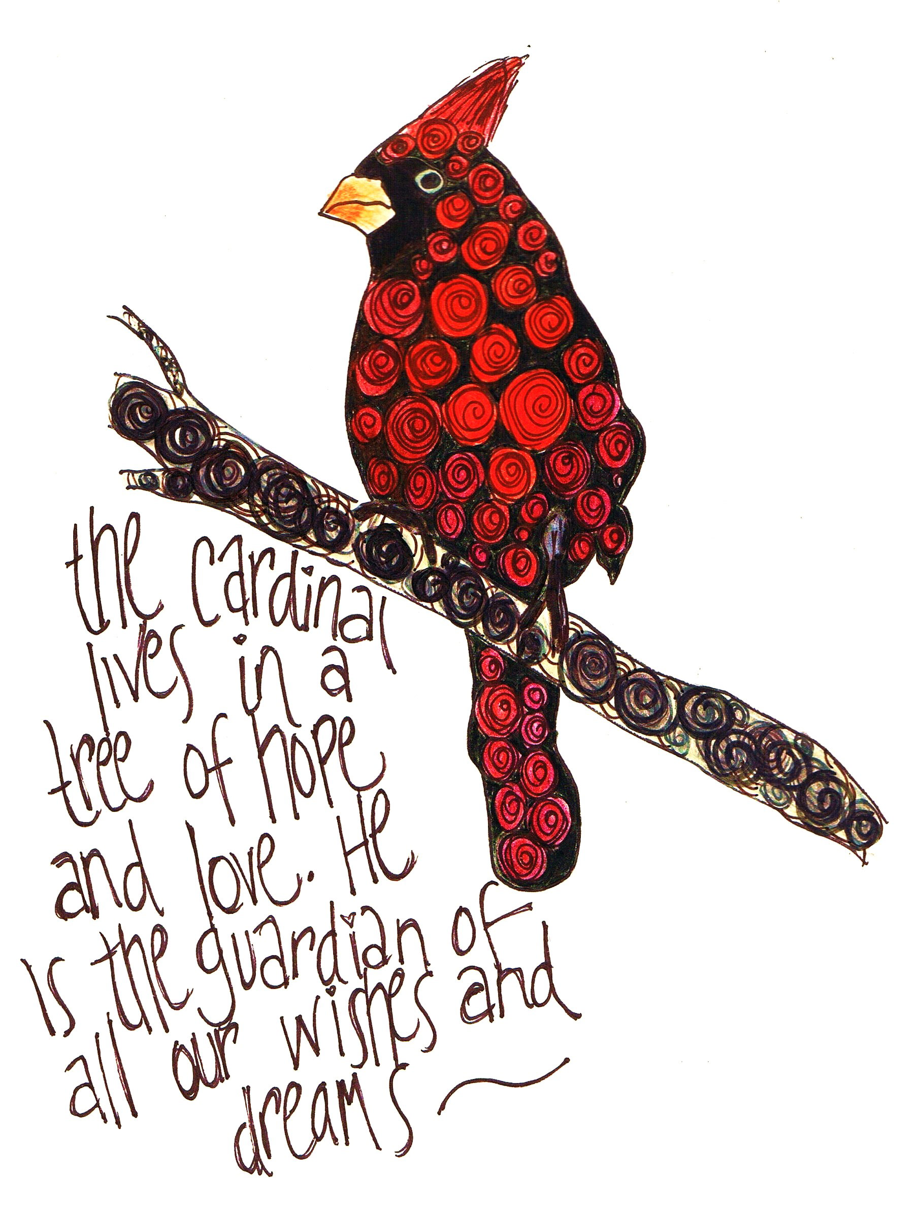 Cardinal of hope - pen and ink