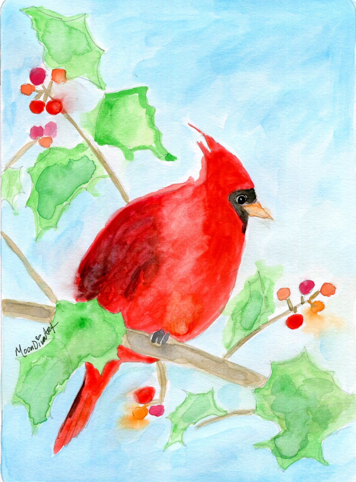 Cardinal Winter - watercolor