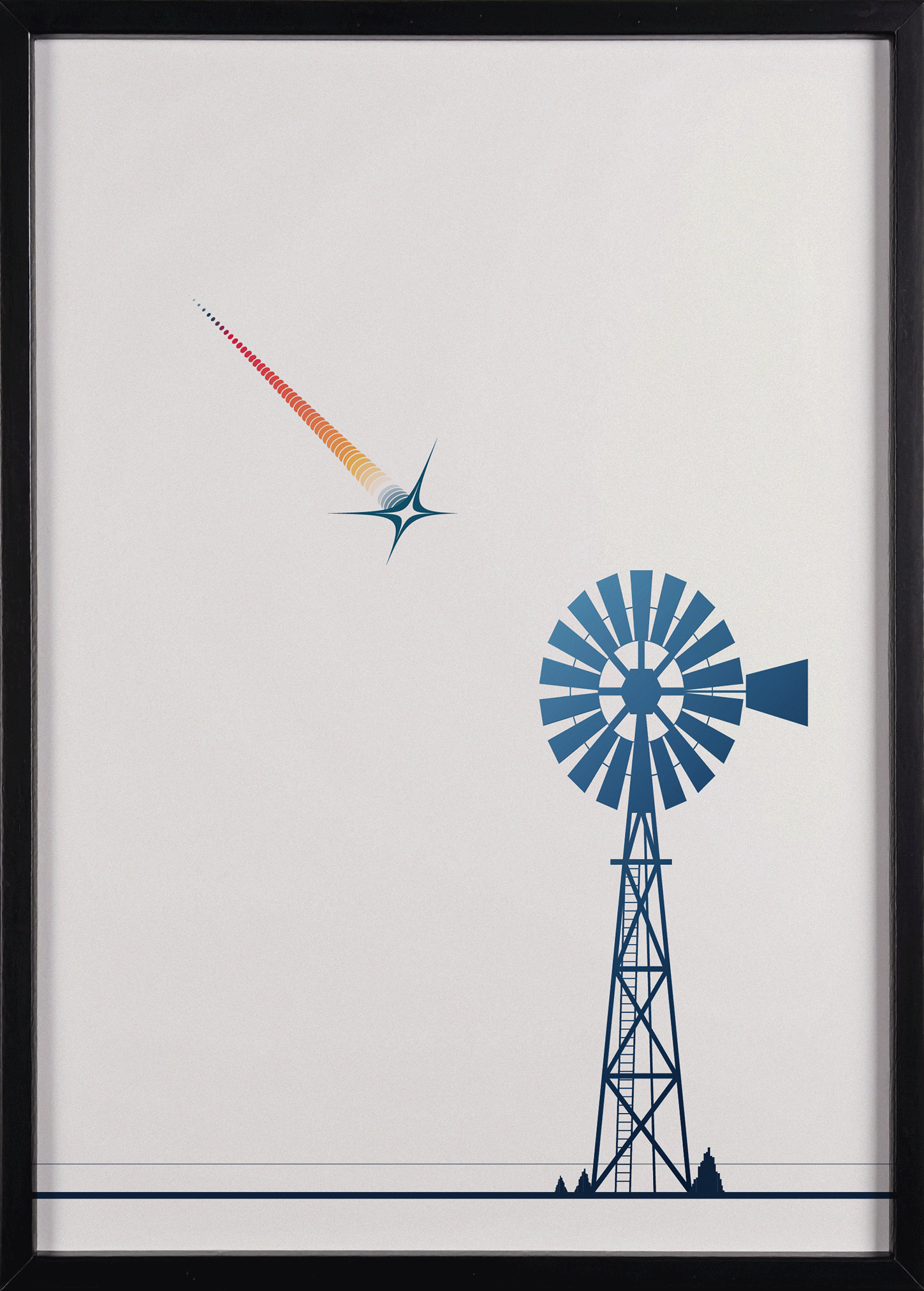 Animated GIF showcasing the 'Stillness (Before the Spark)' print in black, white and natural timber frames.