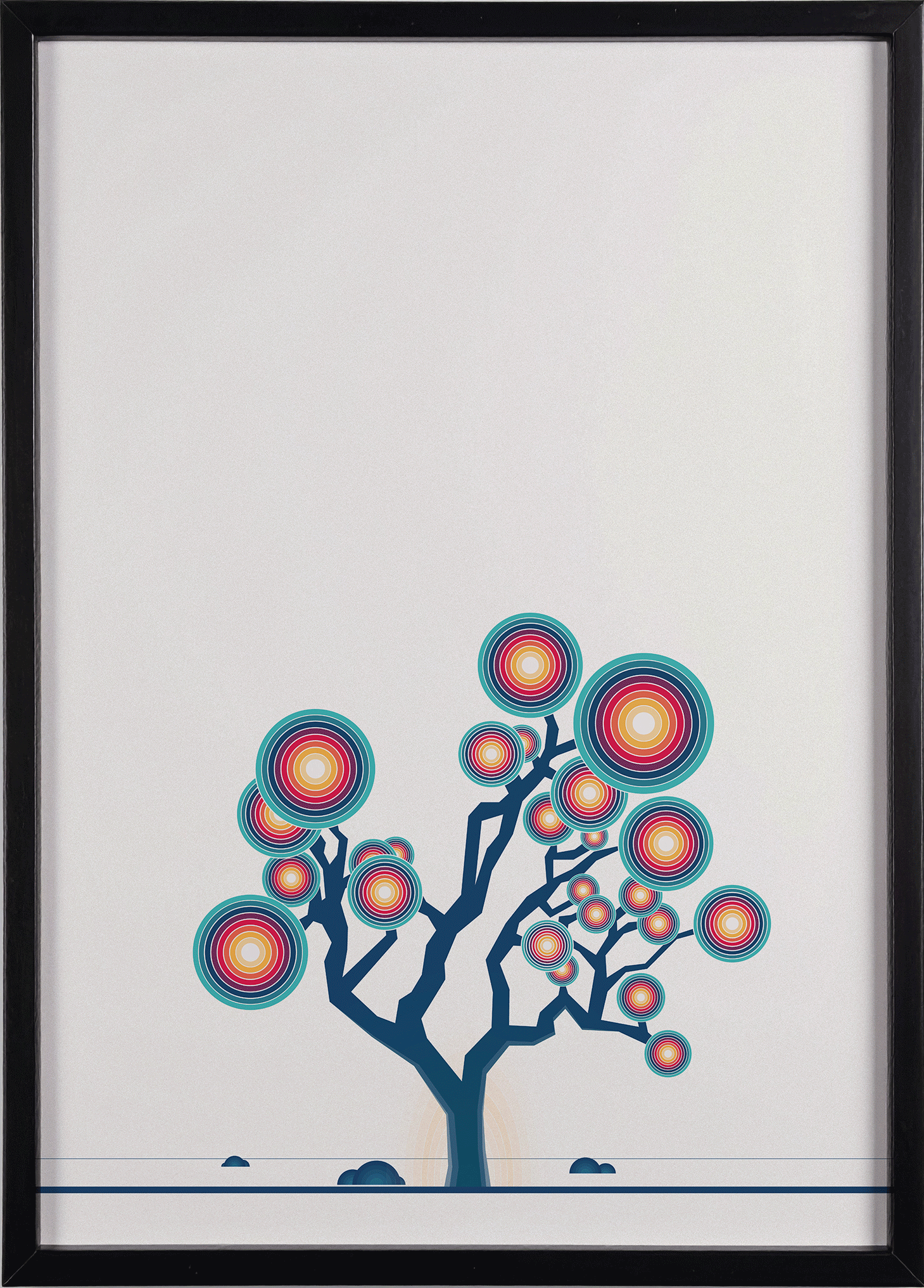 Animated GIF showcasing the 'Hakea's Embrace' print in black, white and natural timber frames.