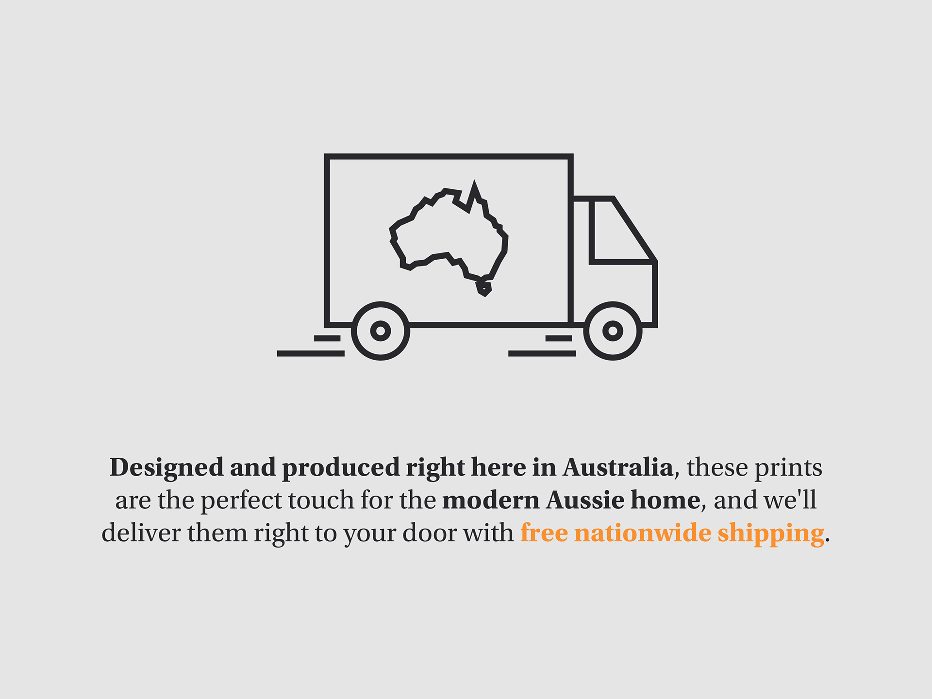 A banner highlighting the art prints are high quality, Australian-Made, and ship with free delivery.