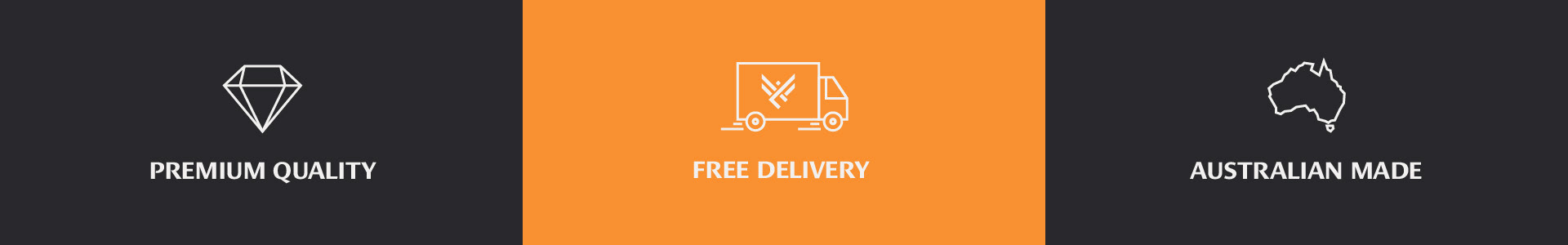 Product benefits banner showing Premium Quality art, Free Delivery, and Australian Made production.