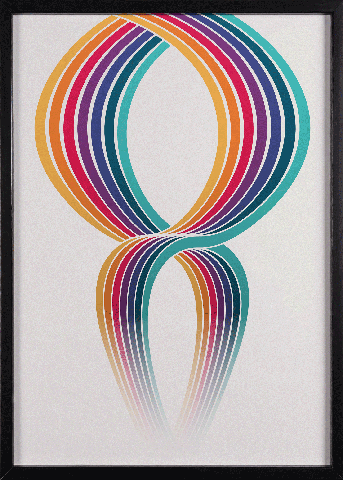 Animated GIF showcasing the 'Trailblazer' print in black, white and natural timber frames.